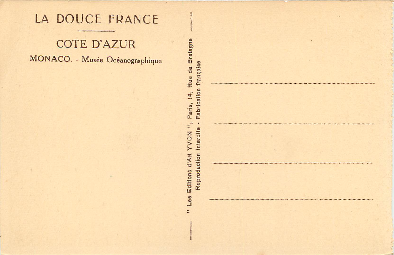 CPA MONACO - Musée Océanographique — Rückseite