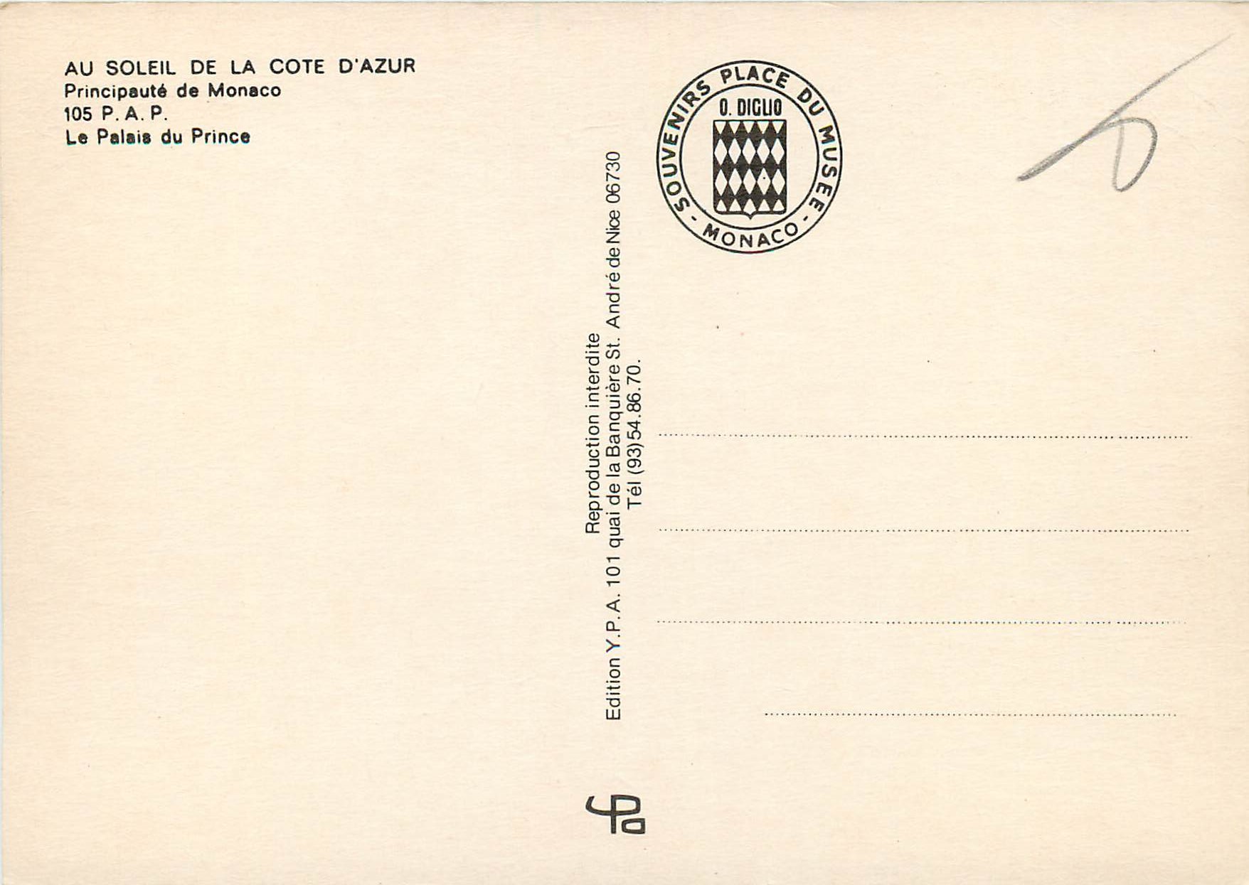 CPM AU SOLEIL DE LA COTE D'AZUR Principauté de Monaco Le Palais du Prince — Back