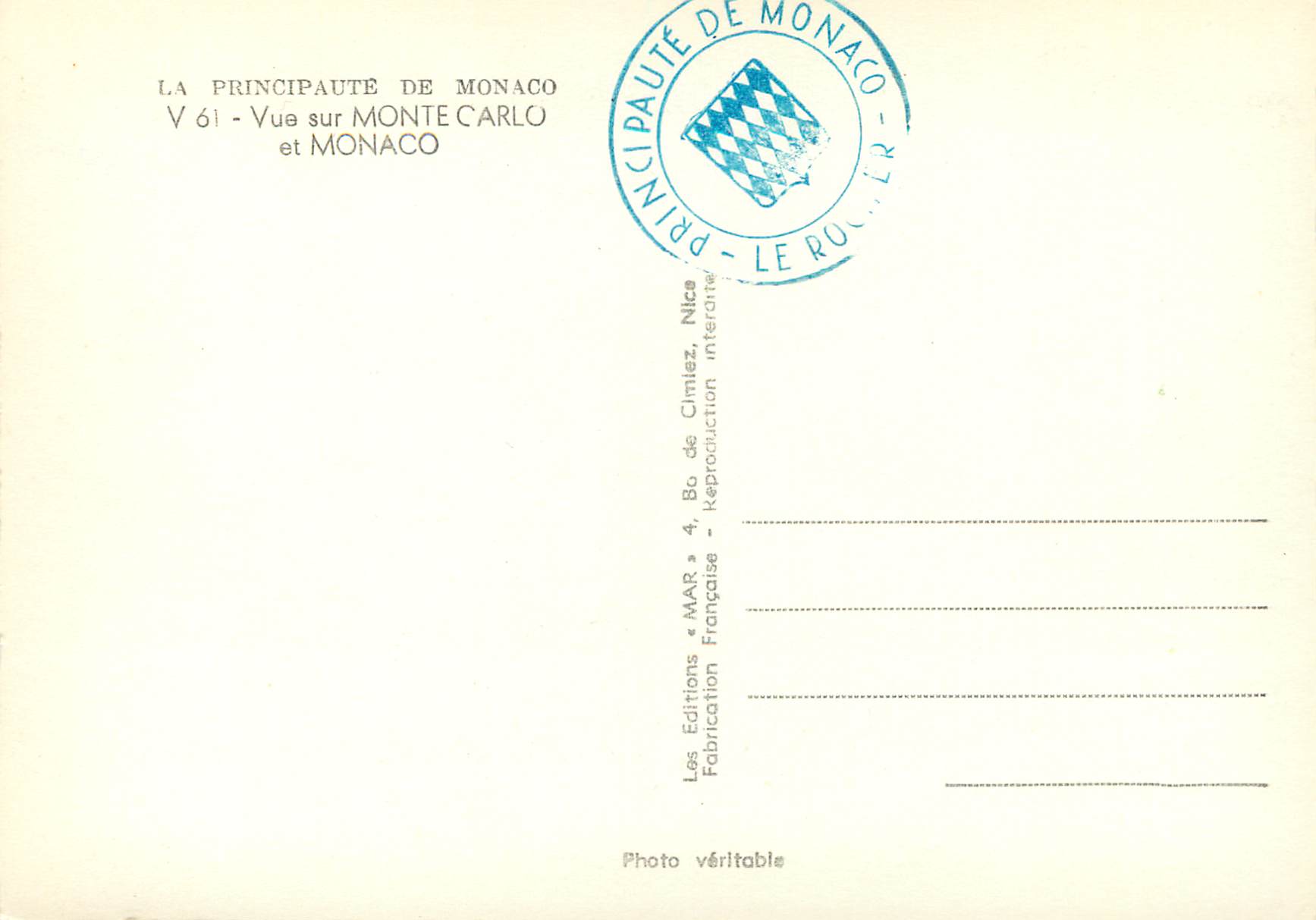CPM PRINCIPAUTE DE MONACO Vue sur MONTE CARLO et MONACO — Rückseite