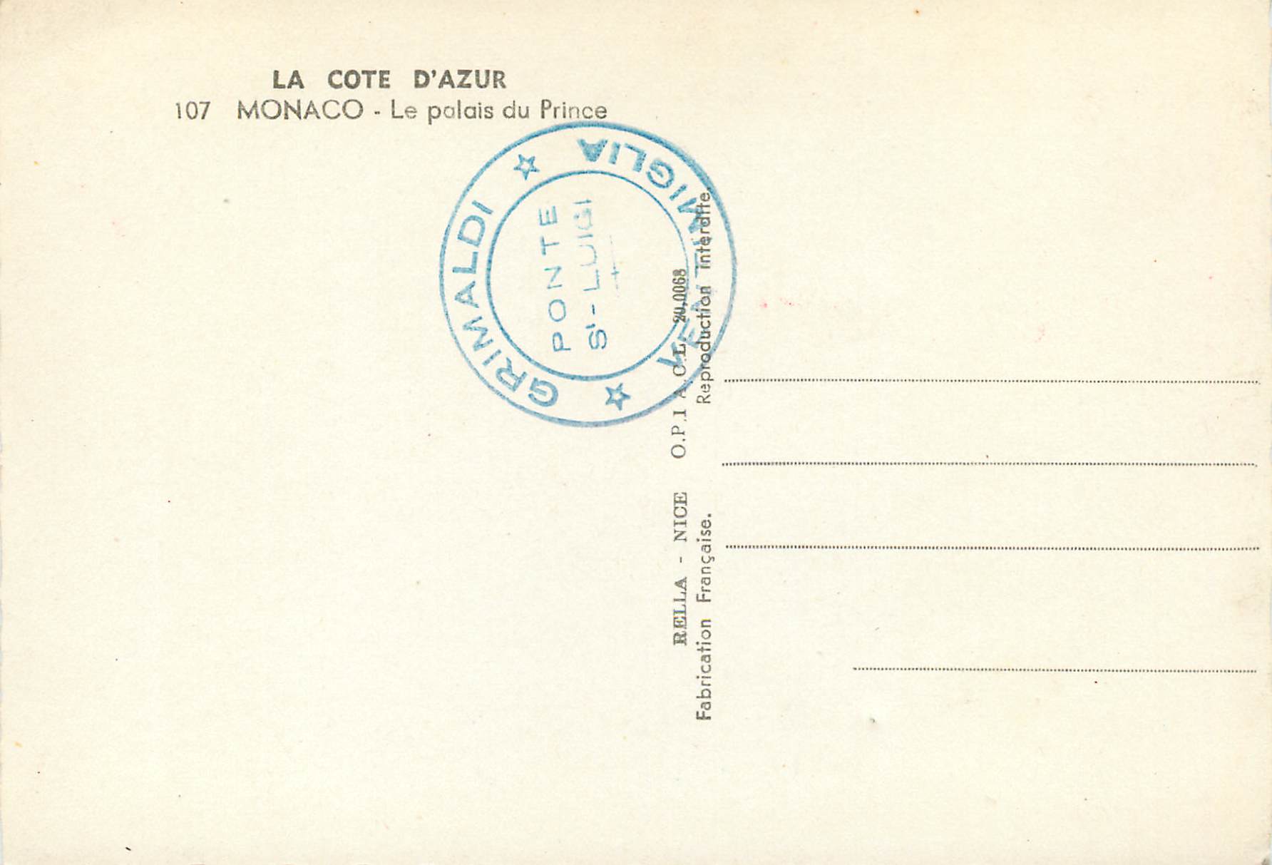 CPM LA COTE D'AZUR MONACO - Le palais du Prince — Back