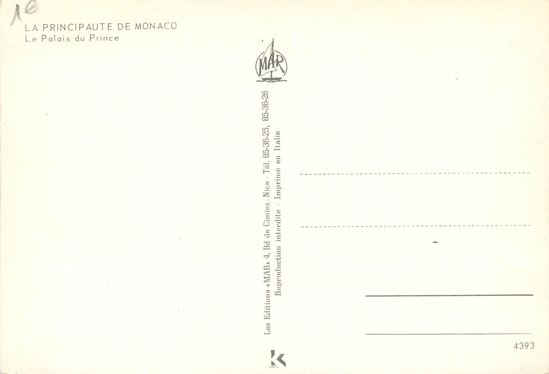 Palais du Prince — Monaco — Éditions MAR — Back