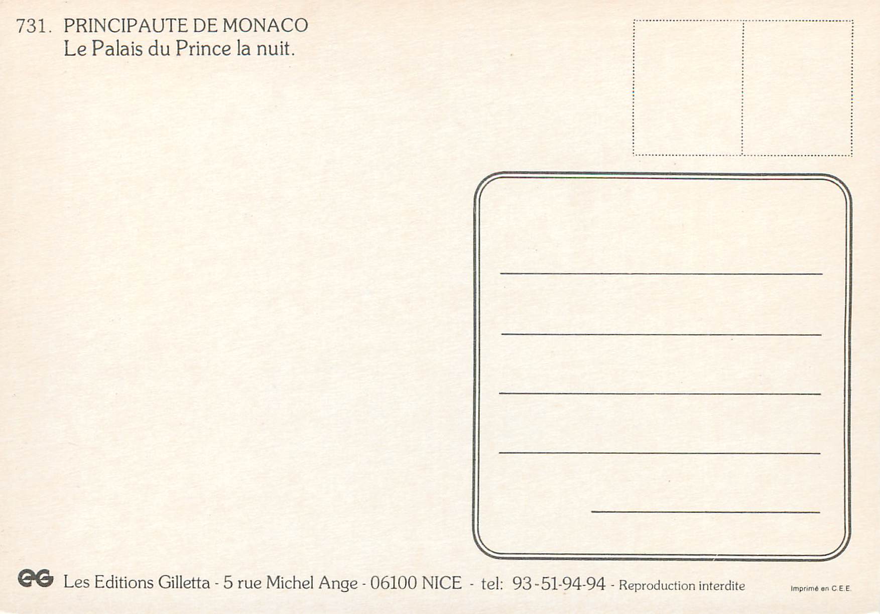 CPM PRINCIPAUTE DE MONACO Le Palais du Prince la nuit. — Rückseite
