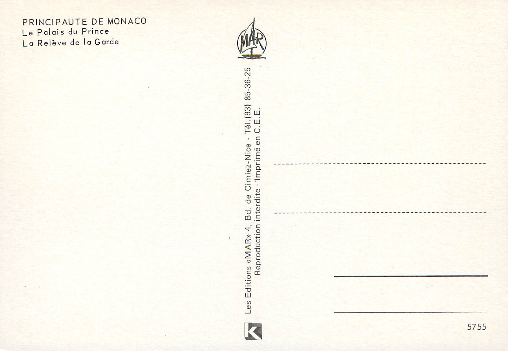 Palais du Prince — Relève de la Garde — Éditions MAR — Reverso