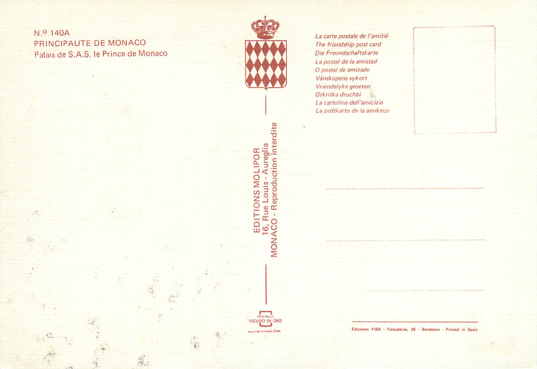 CPM PRINCIPAUTE DE MONACO Palais de SAS le prince de Monaco — Rückseite