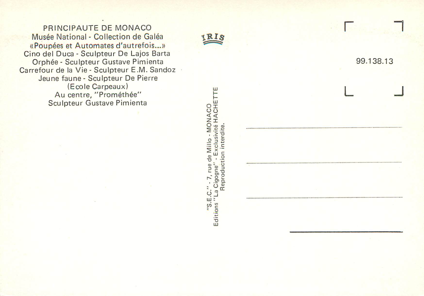 CPM PRINCIPAUTE DE MONACO Musée National - Collection de Galéa Poupées et Automates d'autrefois... — Rückseite