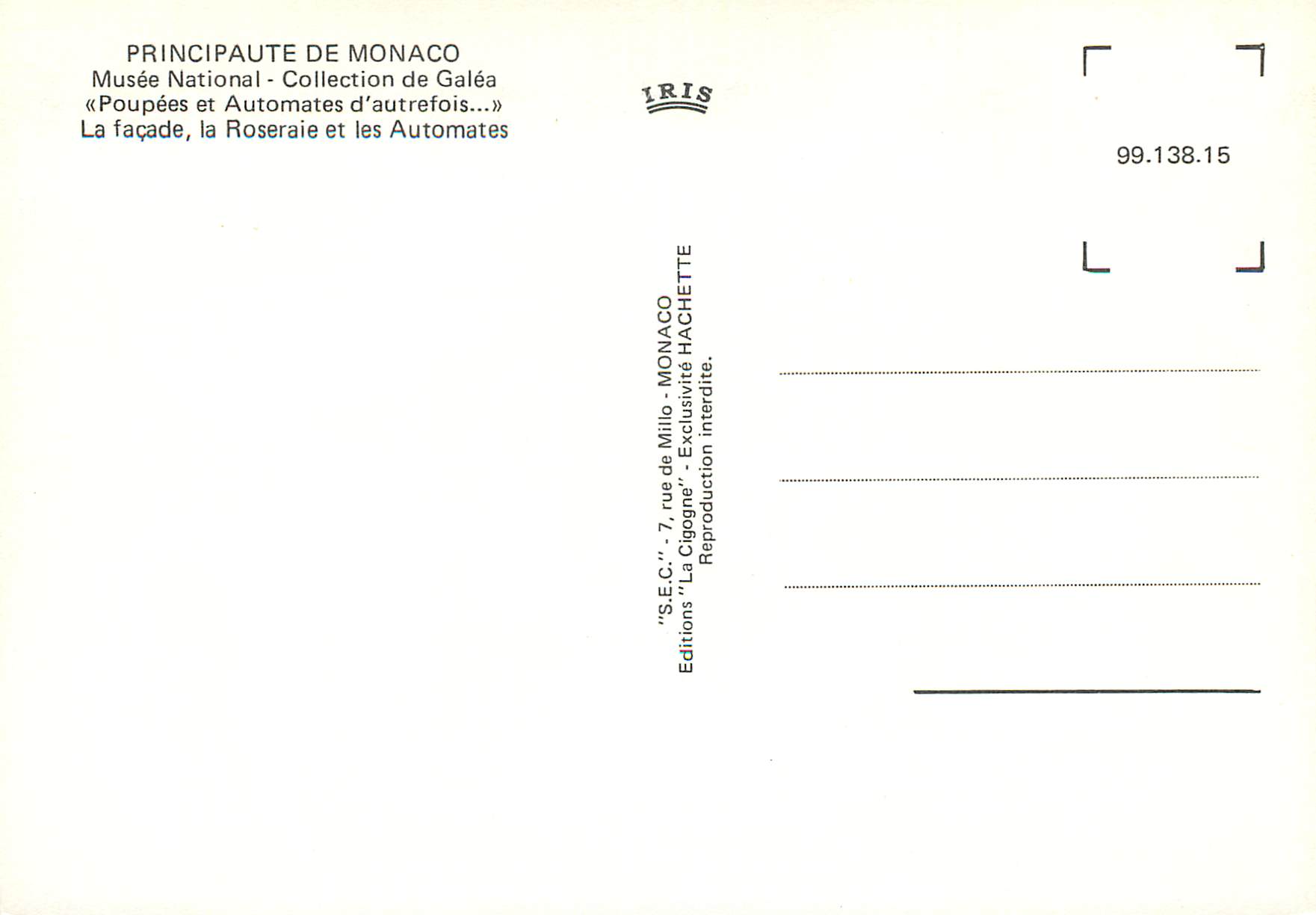 CPM PRINCIPAUTE DE MONACO Musée National - Collection de Galéa Poupées et Automates d'autrefois... La façade  la Roserai — Rückseite