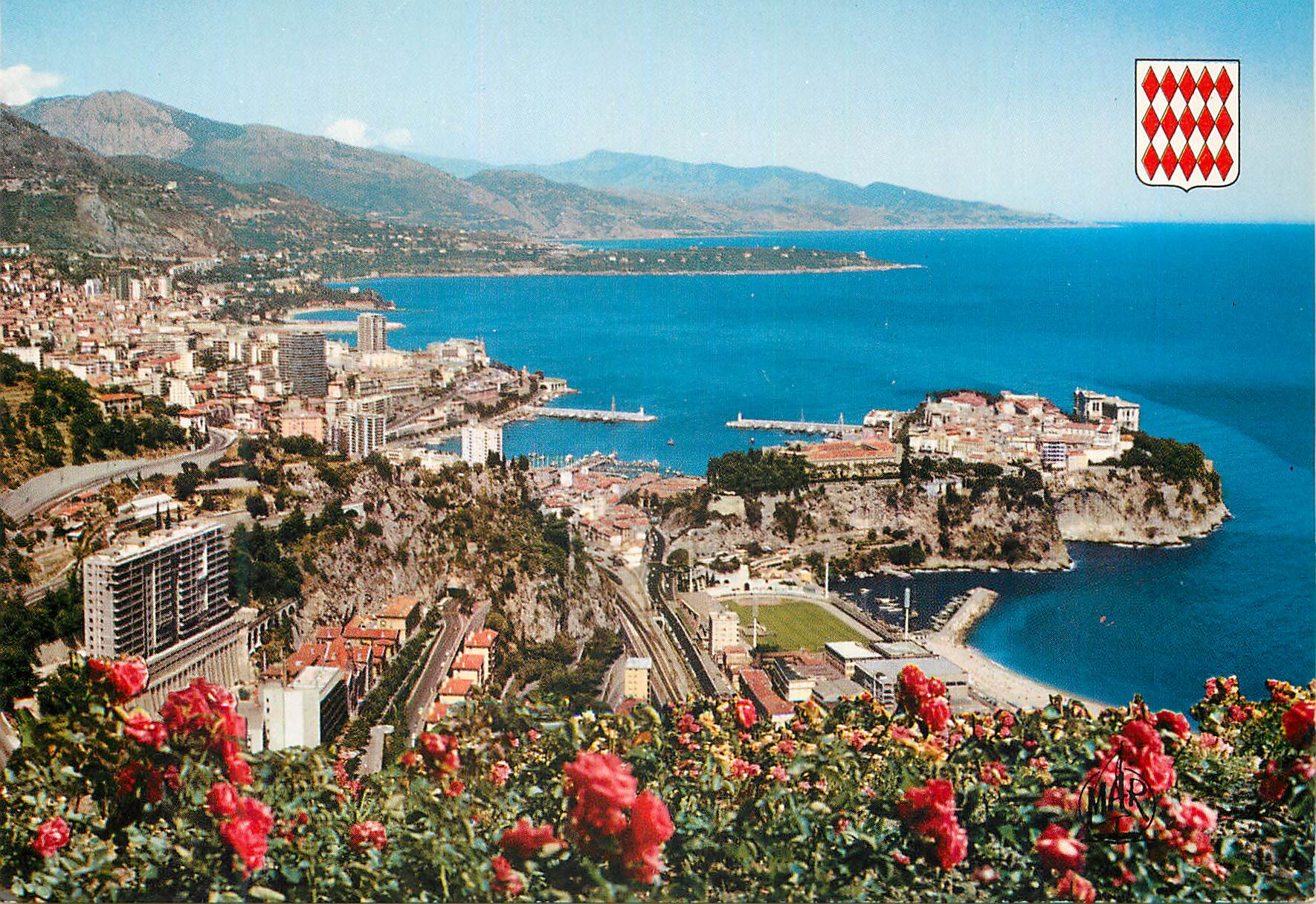 CPM LA PRINCIPAUTÉ DE MONACO Vue générale de Monaco et Monte Carlo au fond le Cap Martin et I italie