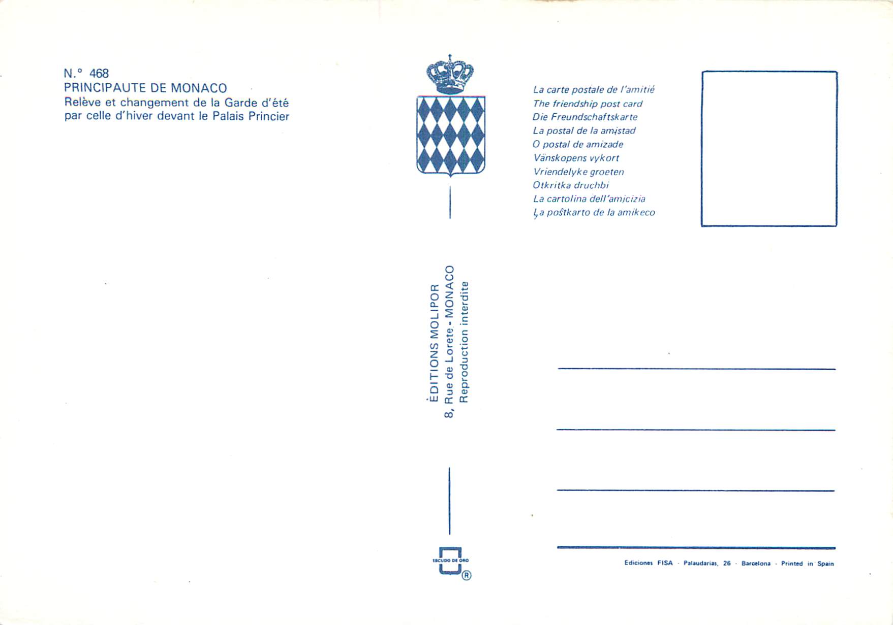 Principauté de Monaco — Relève de la Garde d'été — Éditions Mollipor — Rückseite