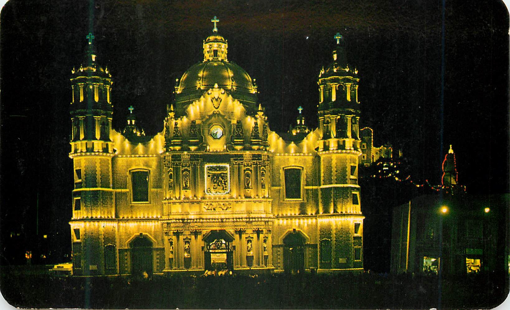 CPM Night View of the Shrine of Guadalupe Mexico