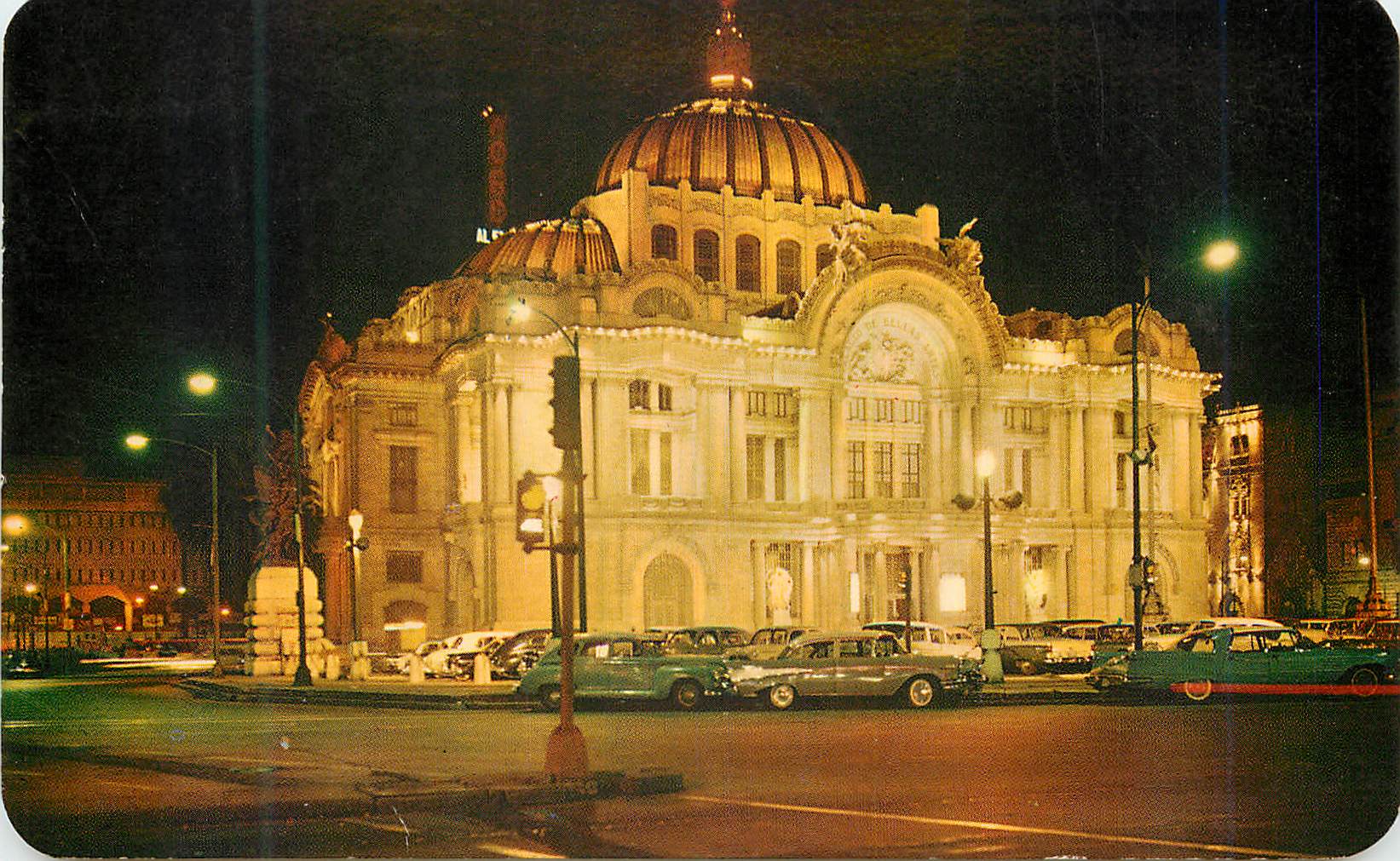 Palacio de las Bellas Artes — Vue de Nuit — Tarjeta Postal Vistacolor