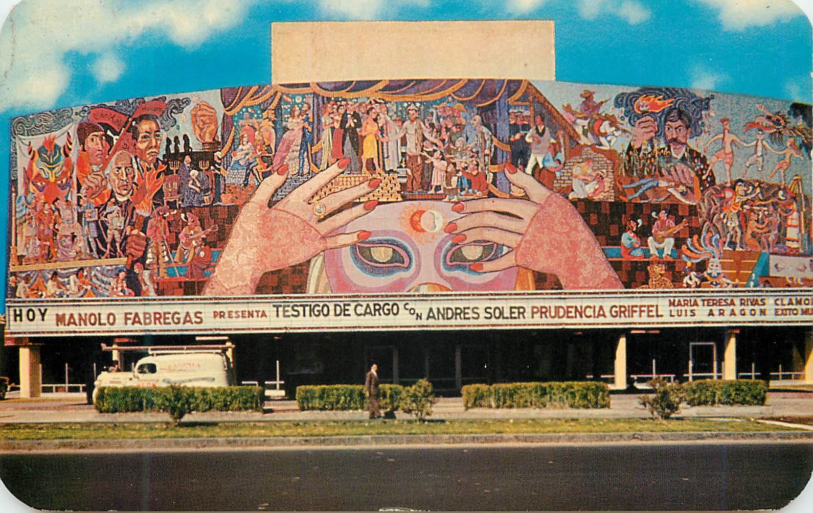 CPM A huge outdoor mosaic mural by famous Mexican artist  Diego Rivera adorns the Insurgentcs Theatre in Mexico City