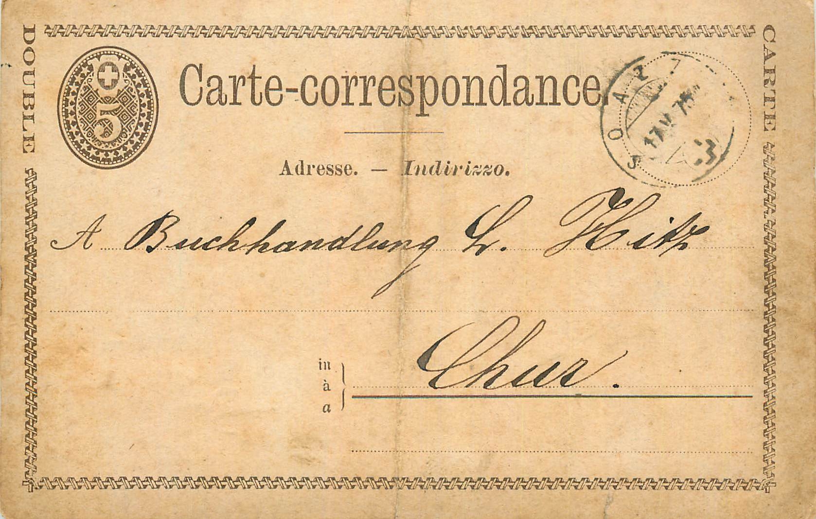 Entier Postal Soaz pour Chur