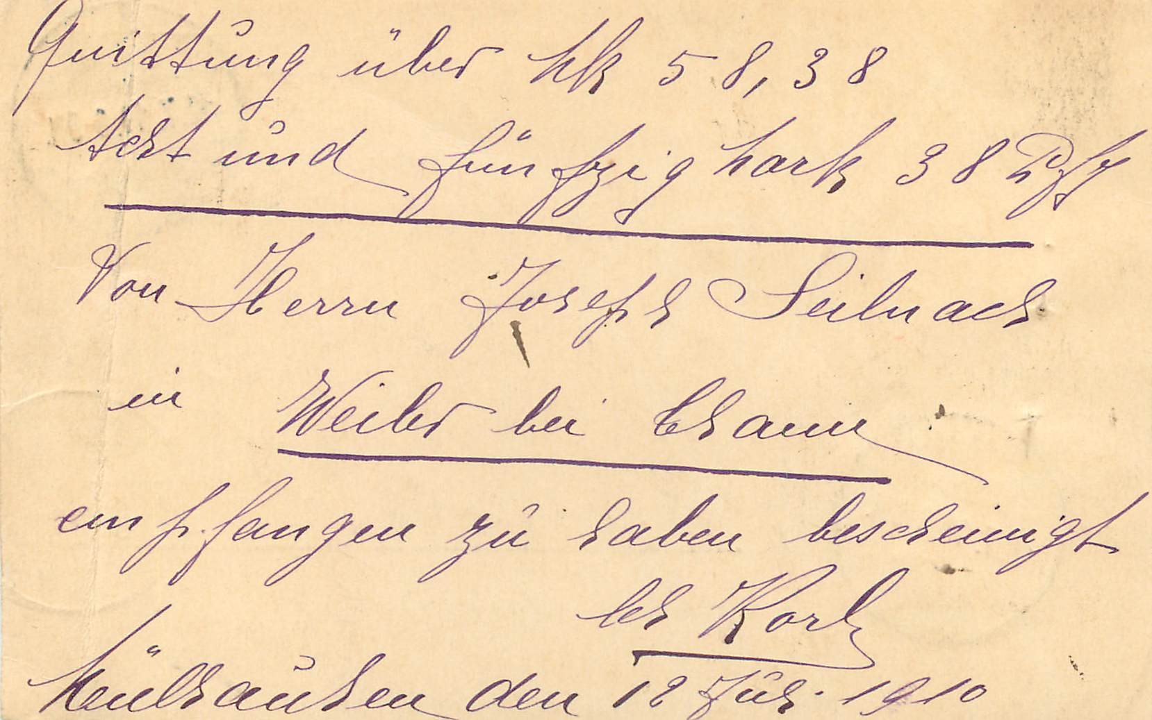 Entier Postal Germania 5c Mulhausen pour Weiler bei Thann — Rückseite