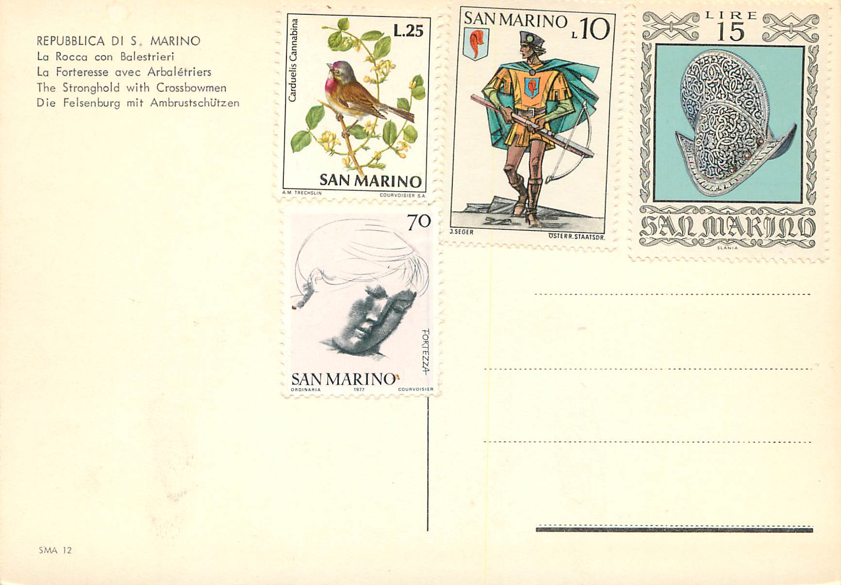 La Rocca con Balestrieri — San Marino — éditeur Courvoisier S.A. n° SMA 12 — Reverso