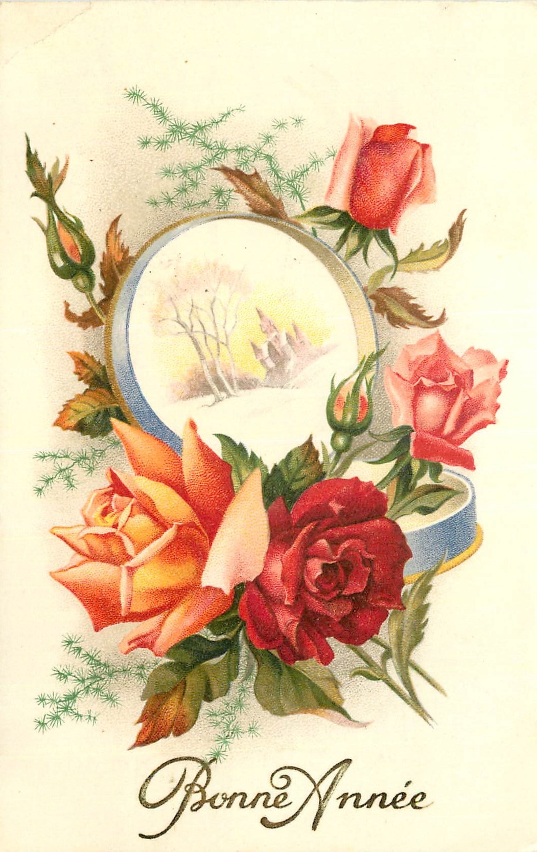 CPM Bonne Annee Fleurs Tunisie pour Grenoble 1954