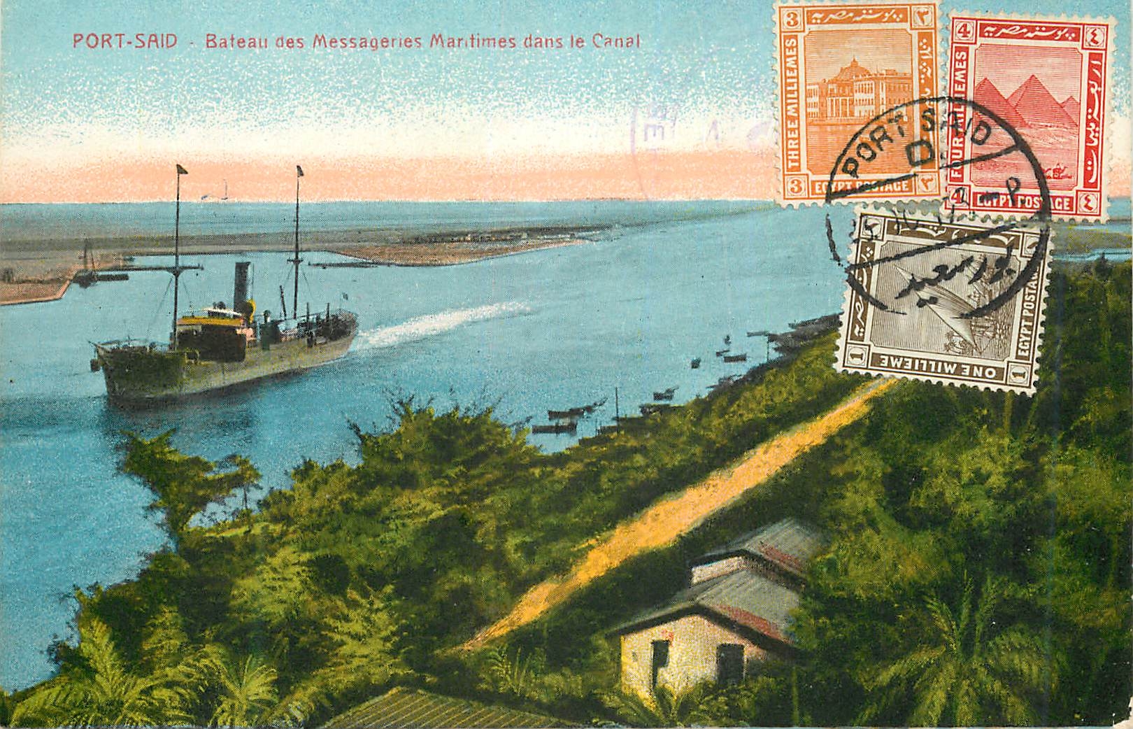 CPA Port Said Bateau des Mesageries Maritimes dans le Canal Bateau