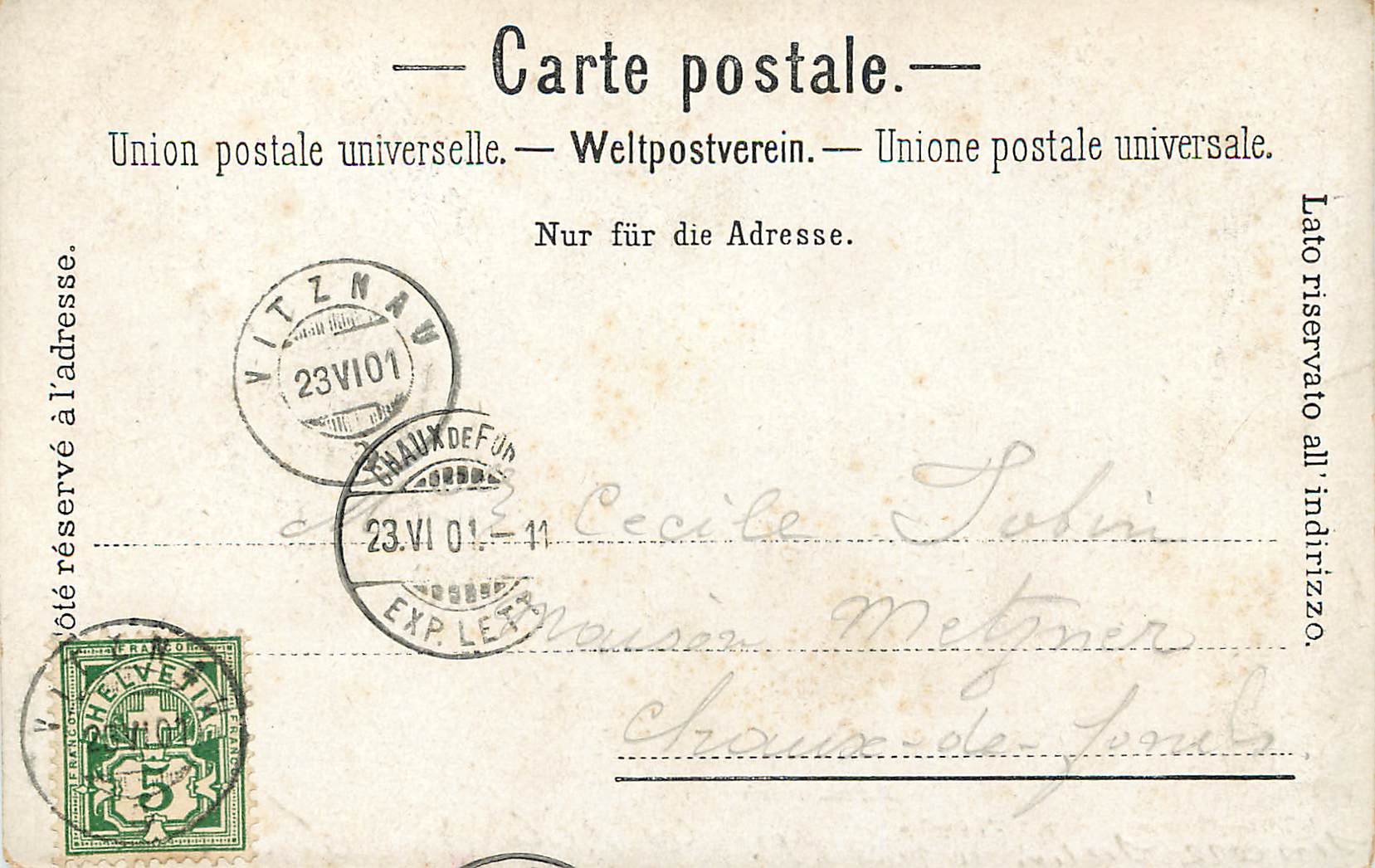CPA Axenstrasse Charnaux Freres Geneve  — Verso