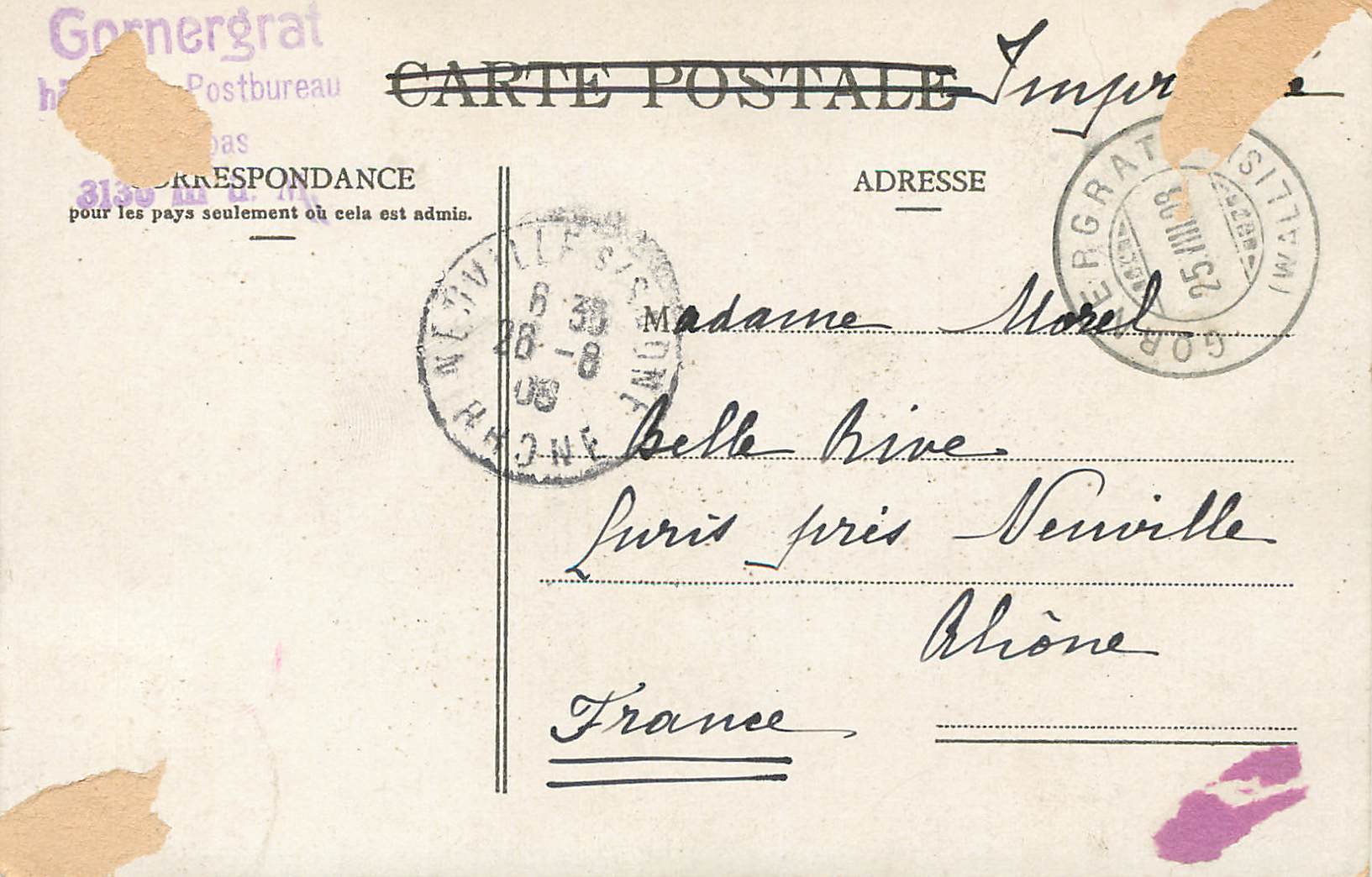 CPA Hotel Belvedere Gornergrat et le Cervin  — Rückseite