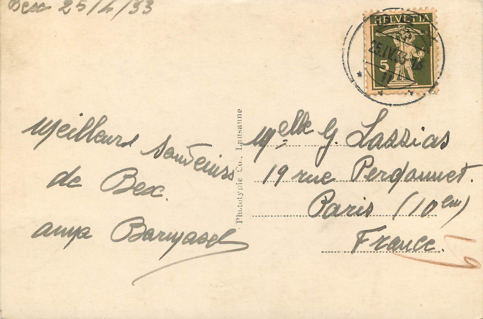 CPM Bex Le Clarcy et Dents du Midi  — Rückseite