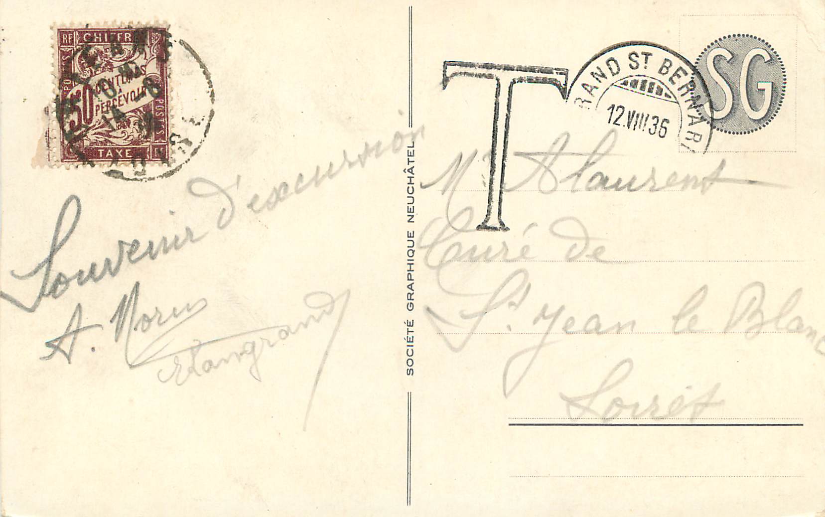 CPA Paysage au Gd St Bernard Gd Combin et Mt Velan  — Rückseite