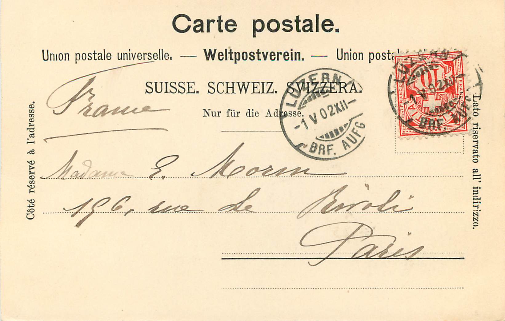CPA Axenstrasse  — Rückseite