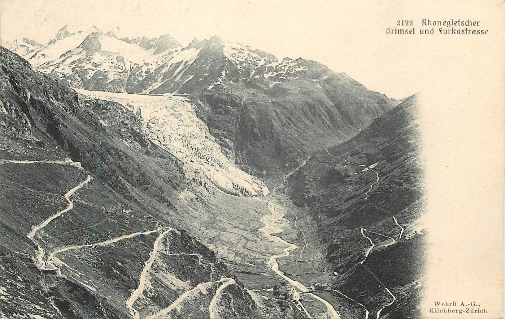 Grimseal et Surkalstrasse — vue du glacier Rhône — éditeur Wehrli A.-G., Kilchberg-Zürich