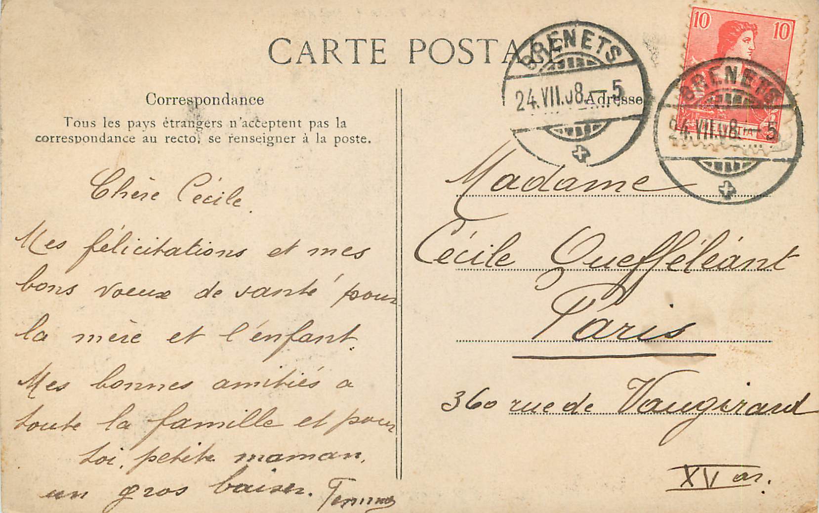 CPA Route du Col des Roches aux Brenets Le Chatelard  — Rückseite