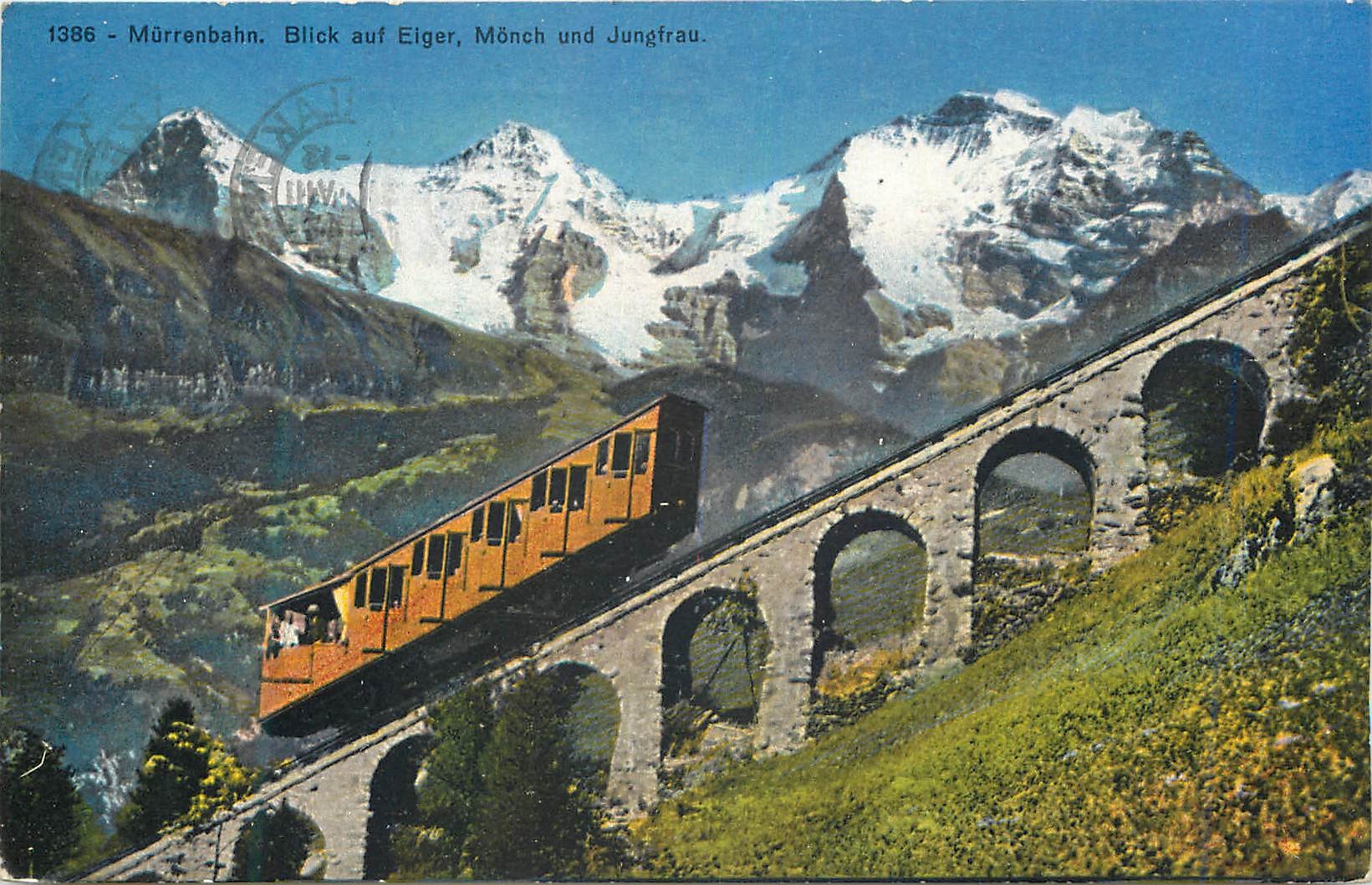 CPA Murrenbahn Blick auf Elger Monch und Jungfrau Train Funiculaire
