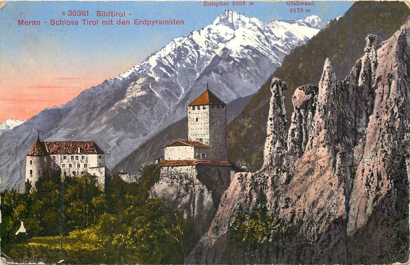 CPA Sudtirol Meran Schloss Tirol mit den Erdpyramiden 