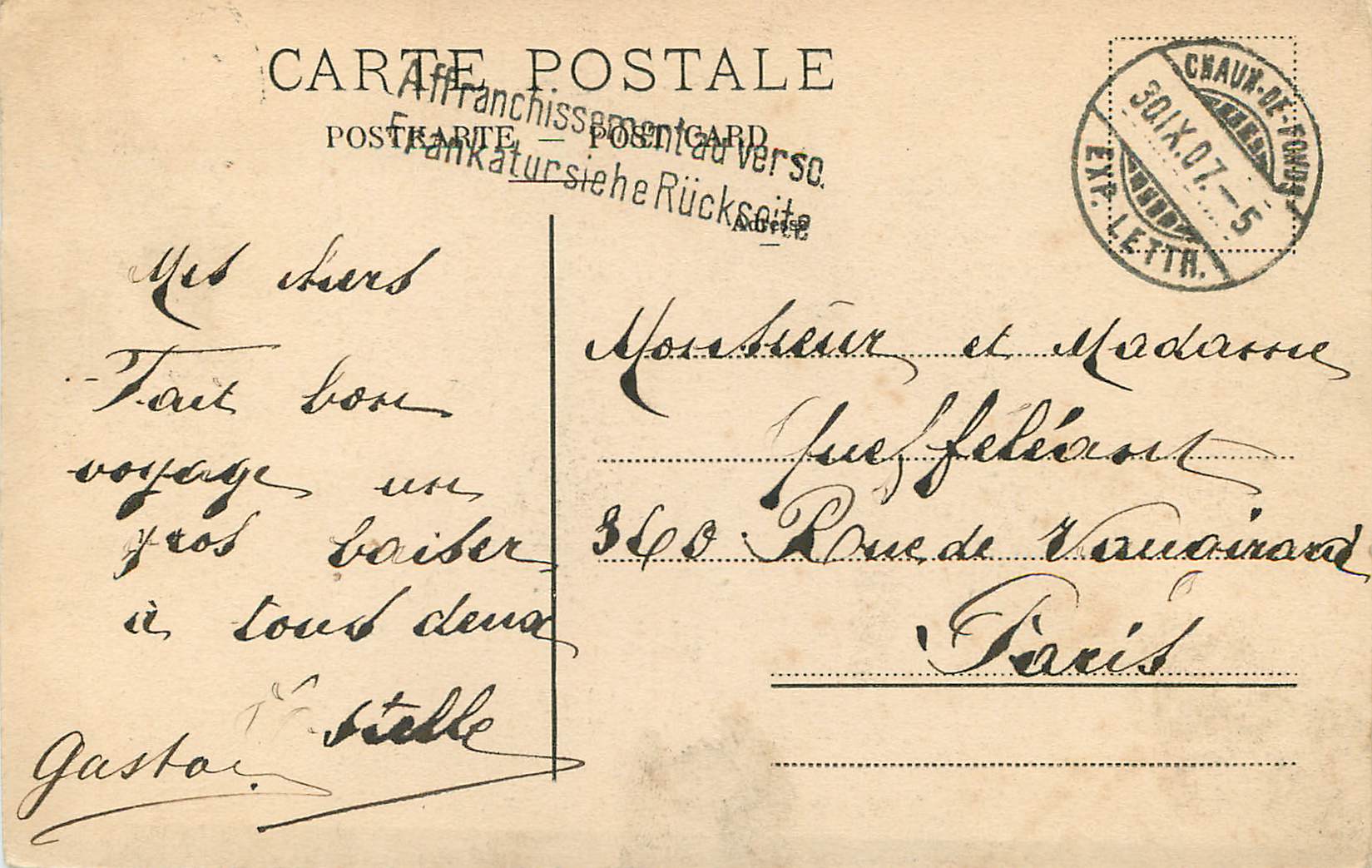 CPA Champ du Moulin et Creux du Van  — Verso