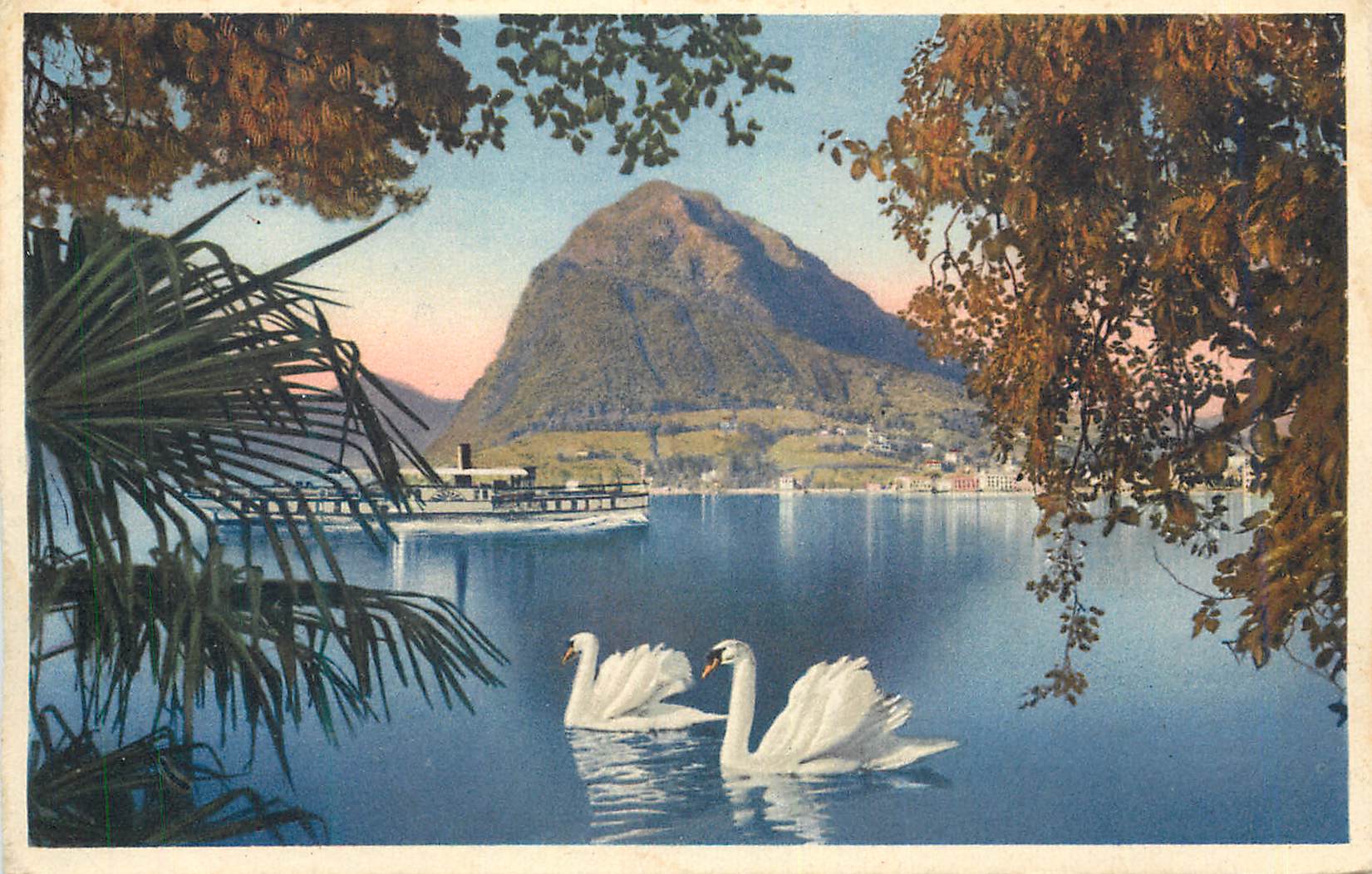 CPA Lago di Lugano Monte S Salvatore Cygnes Bateau