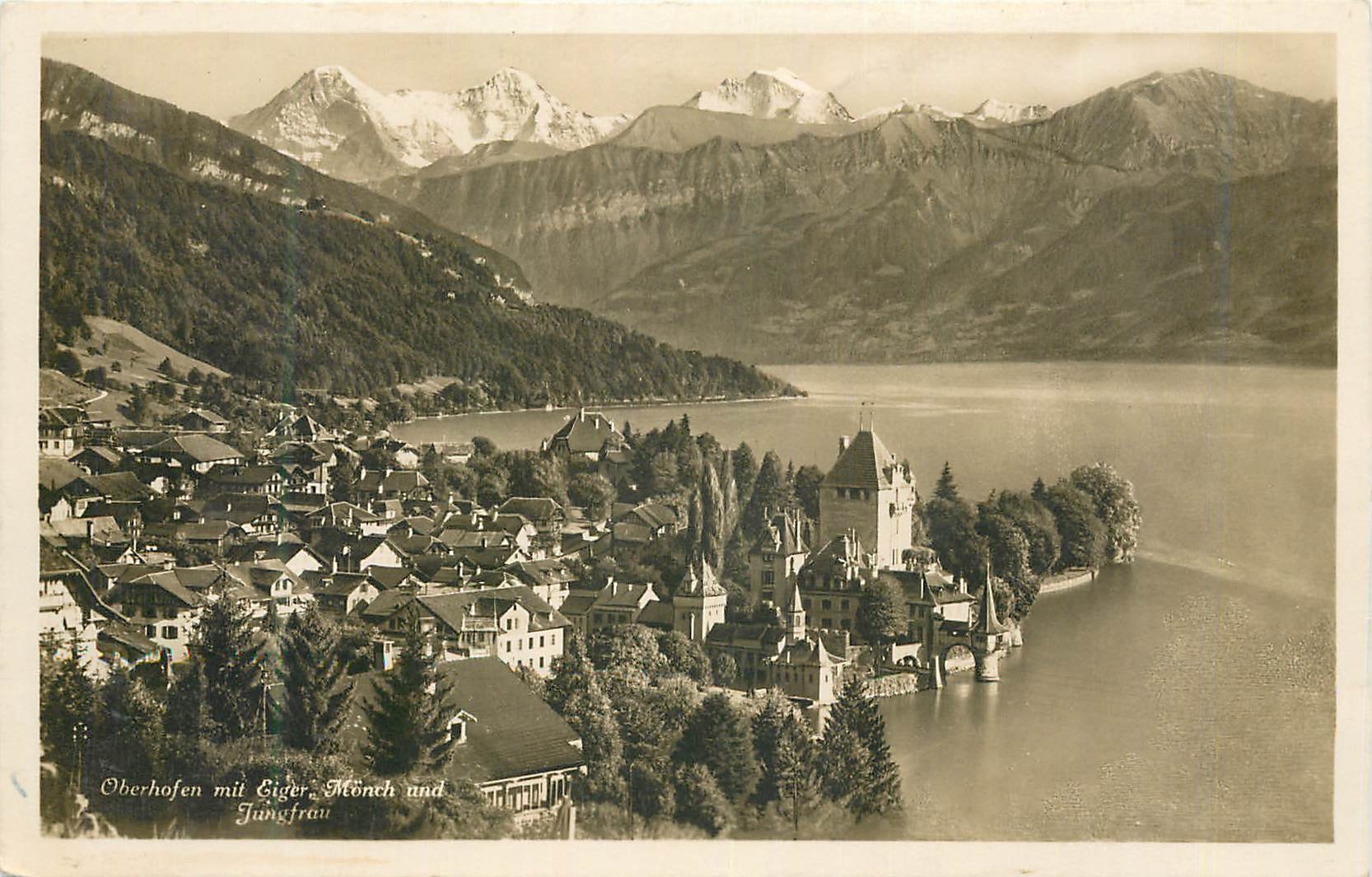 CPA Oberhofen mit Eiger Monch und Jungfrau 