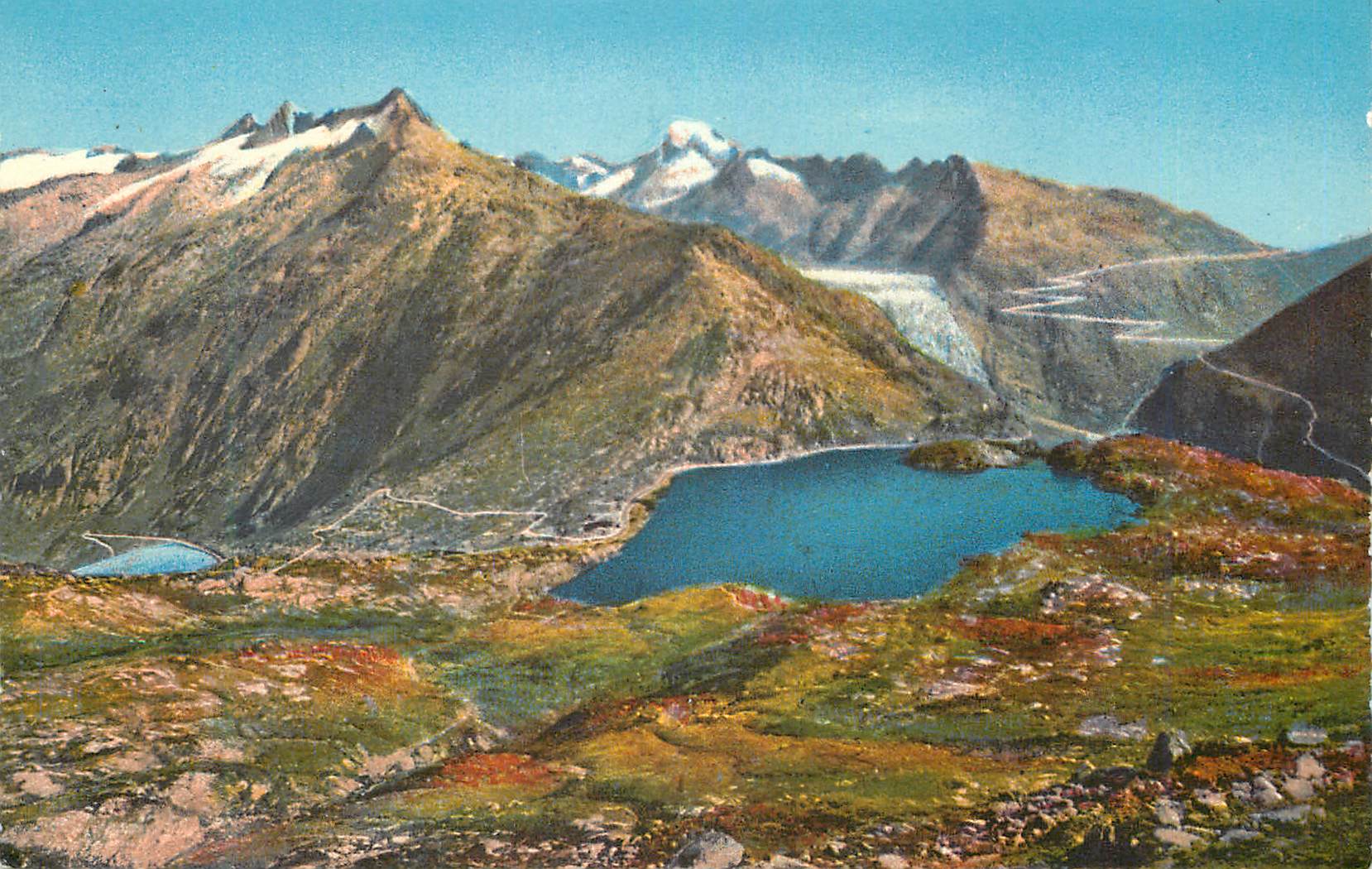 CPA Grimselpasshohe Totensee gegen Rhonegletscher und Furkastrasse 