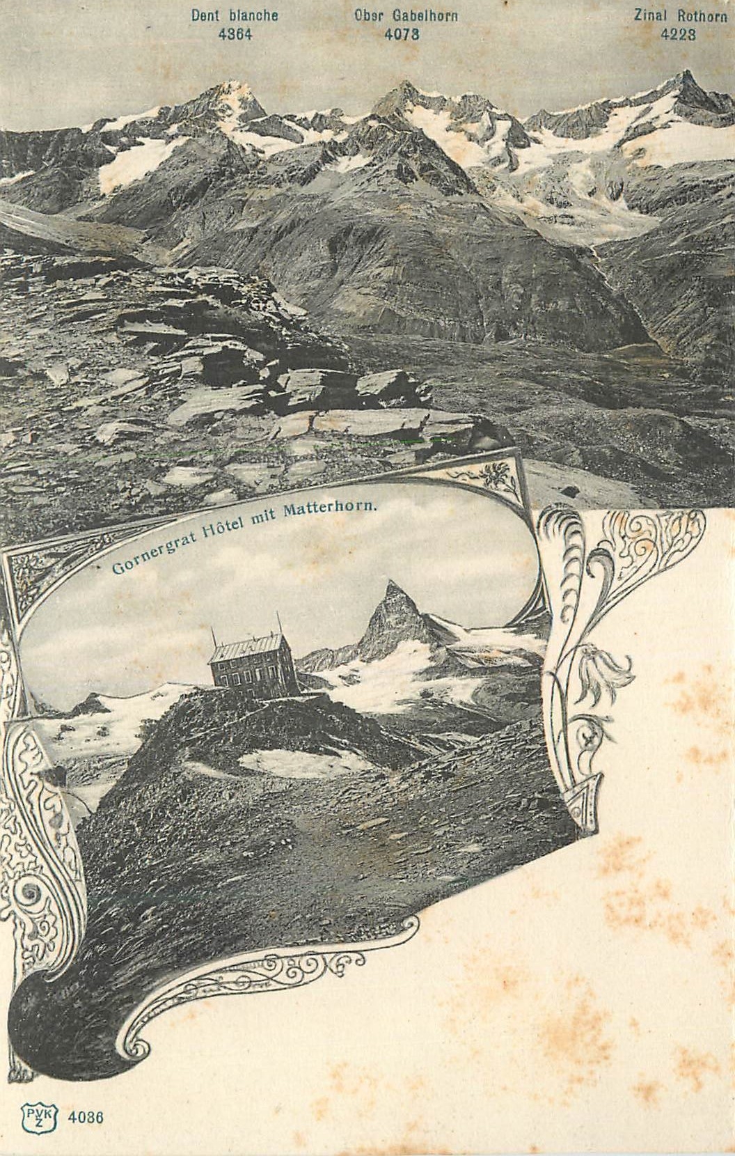 CPA Dent Blanche Zinal Rothorn Gornergrat Hotel mit Matterhorn