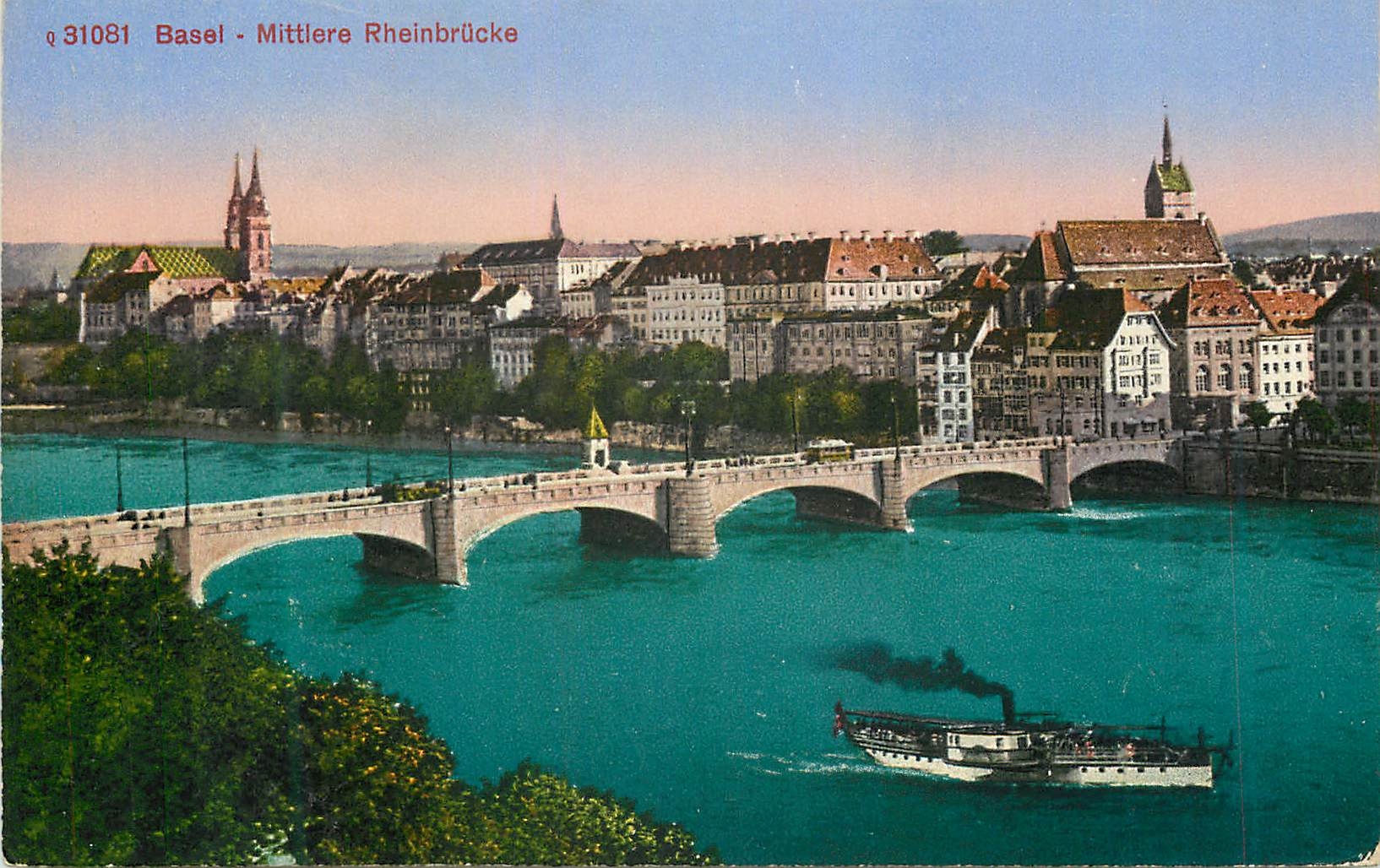 CPA Basel Mittlere Rheinbrucke Bateau