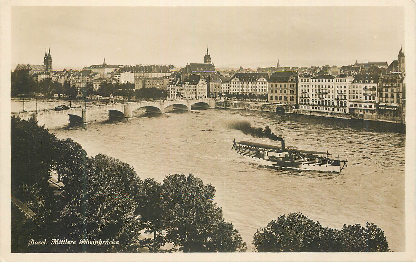 CPA Basel Mittlere Rheinbrucke Bateau