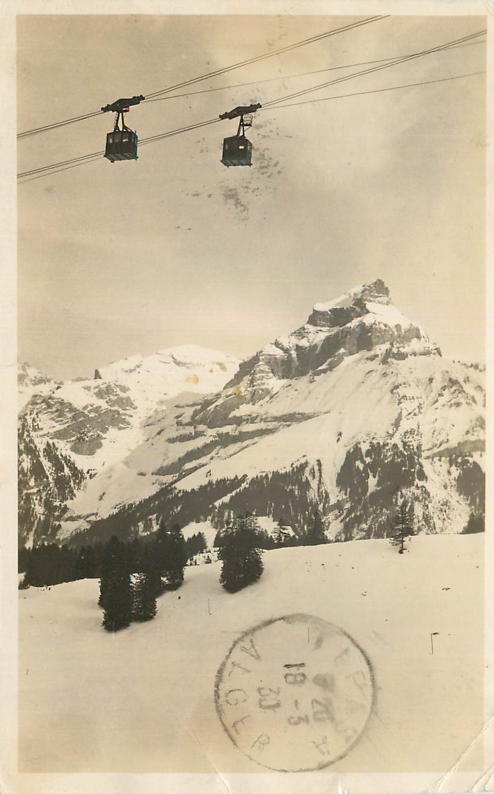 CPA Engelberg Personenschwebebahn Gerschnialp Trubsee Blick den Hahnen 
