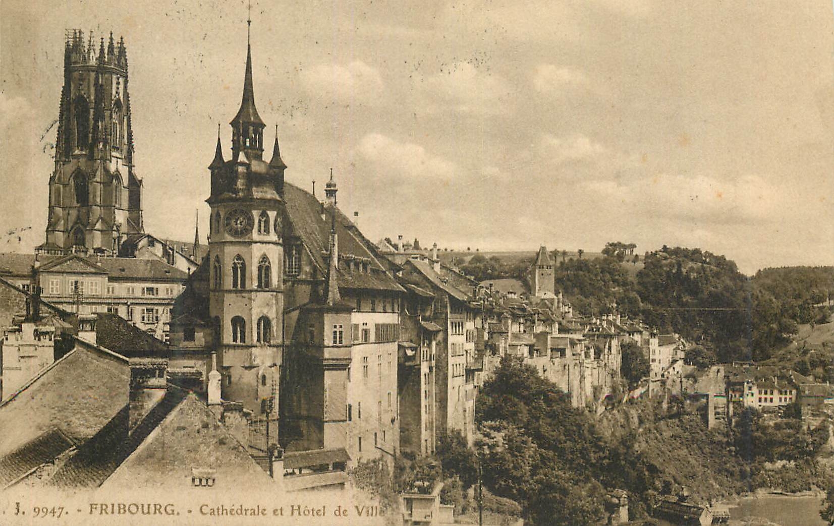CPA Fribourg Cathedrale et Hotel de ville 