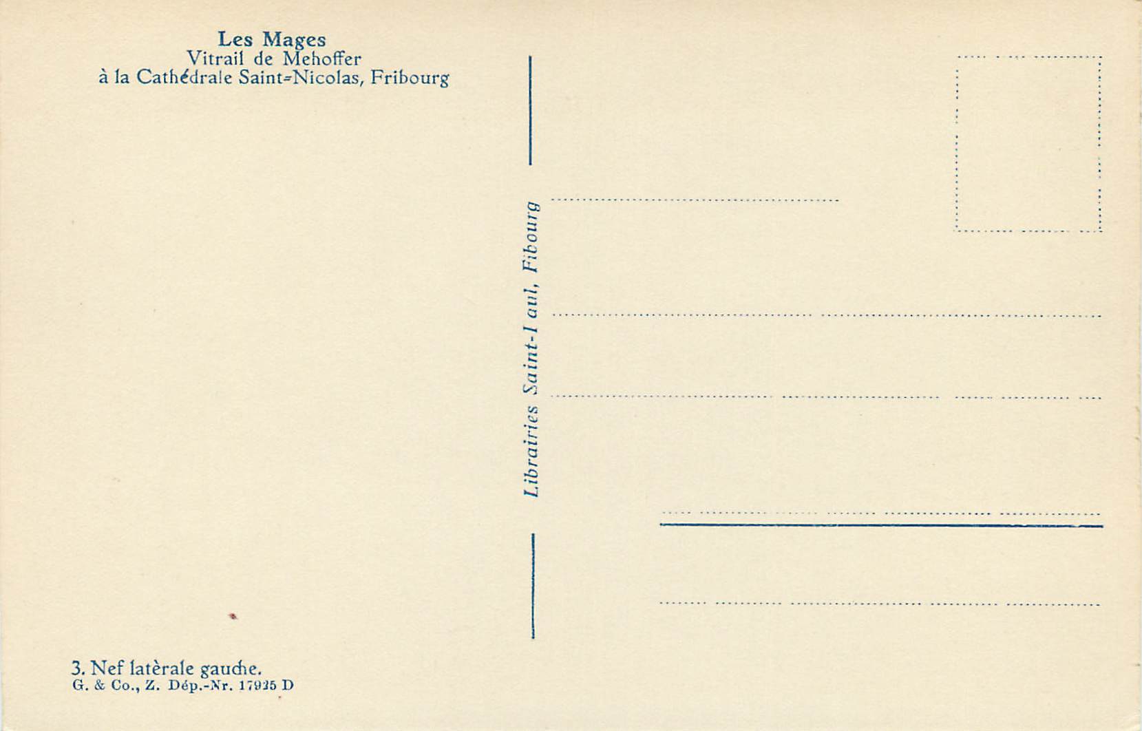 CPA Les Mages Vitrail de Mehoffer a la Cathedrale Saint Nicolas Fribourg  — Verso