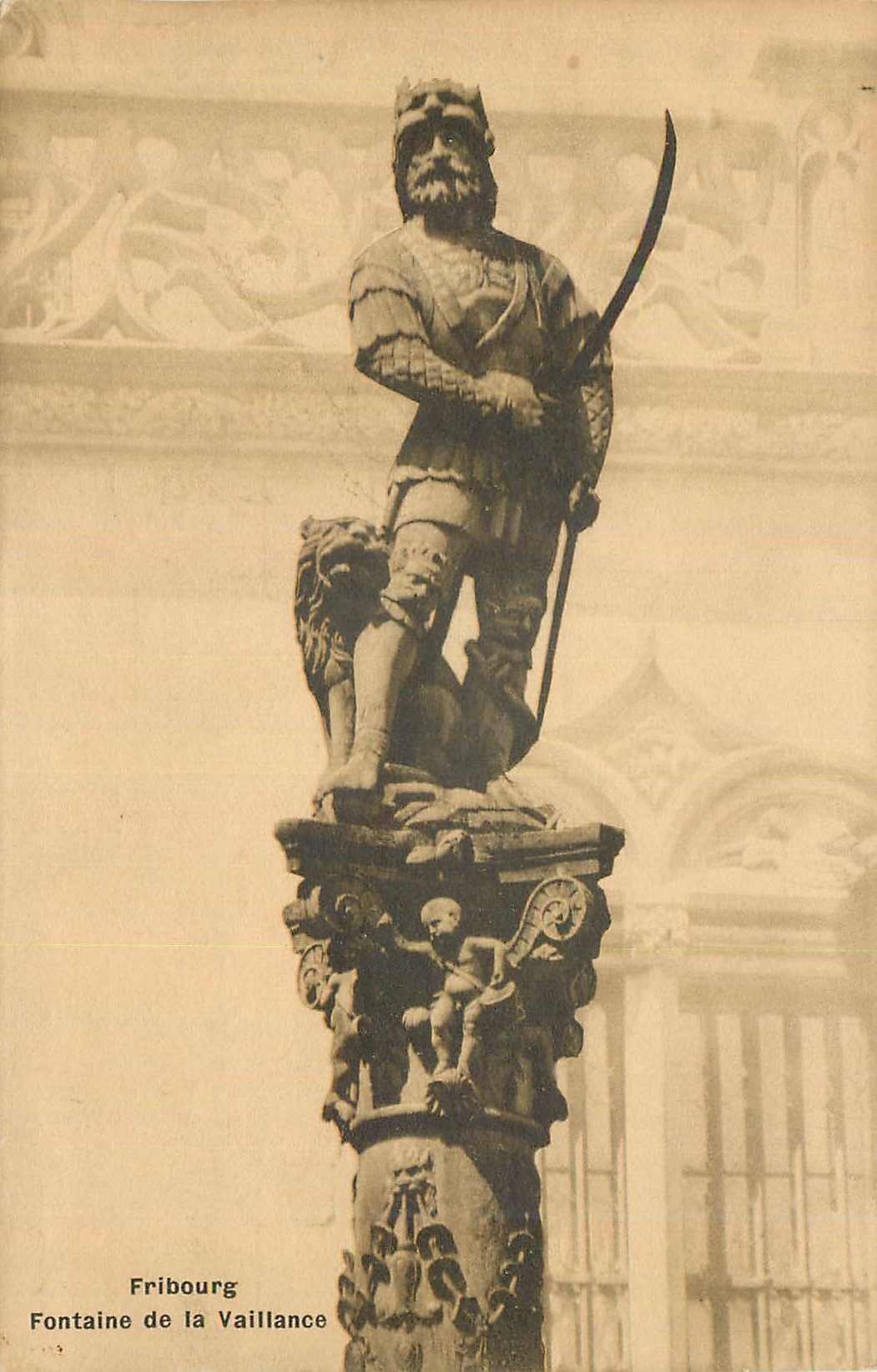 CPA Fribourg Fontaine de la Vaillance Lion