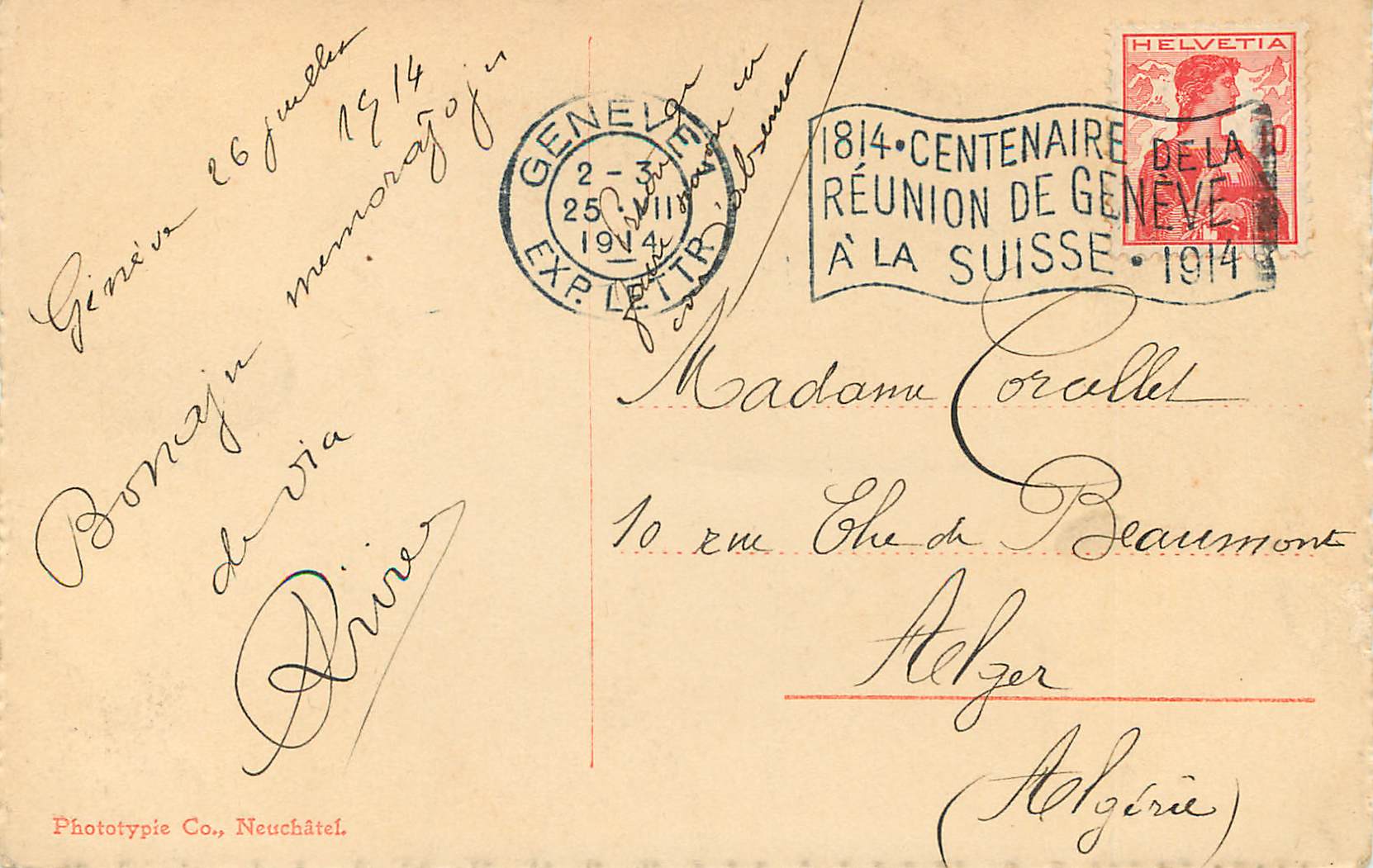 CPA Geneve et le Mont Blanc  — Rückseite