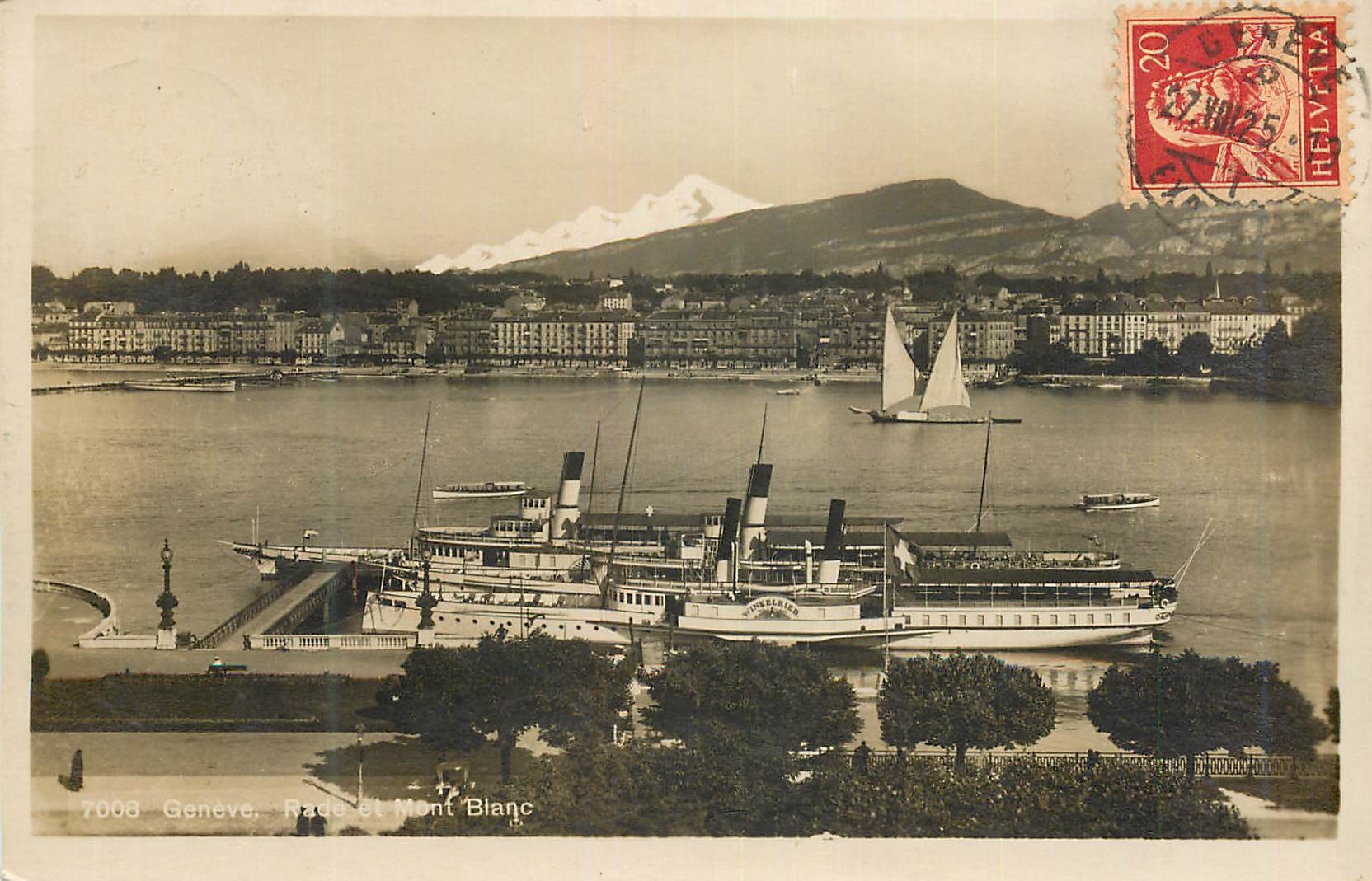 CPA Geneve Rade et Mont Blanc Bateaux