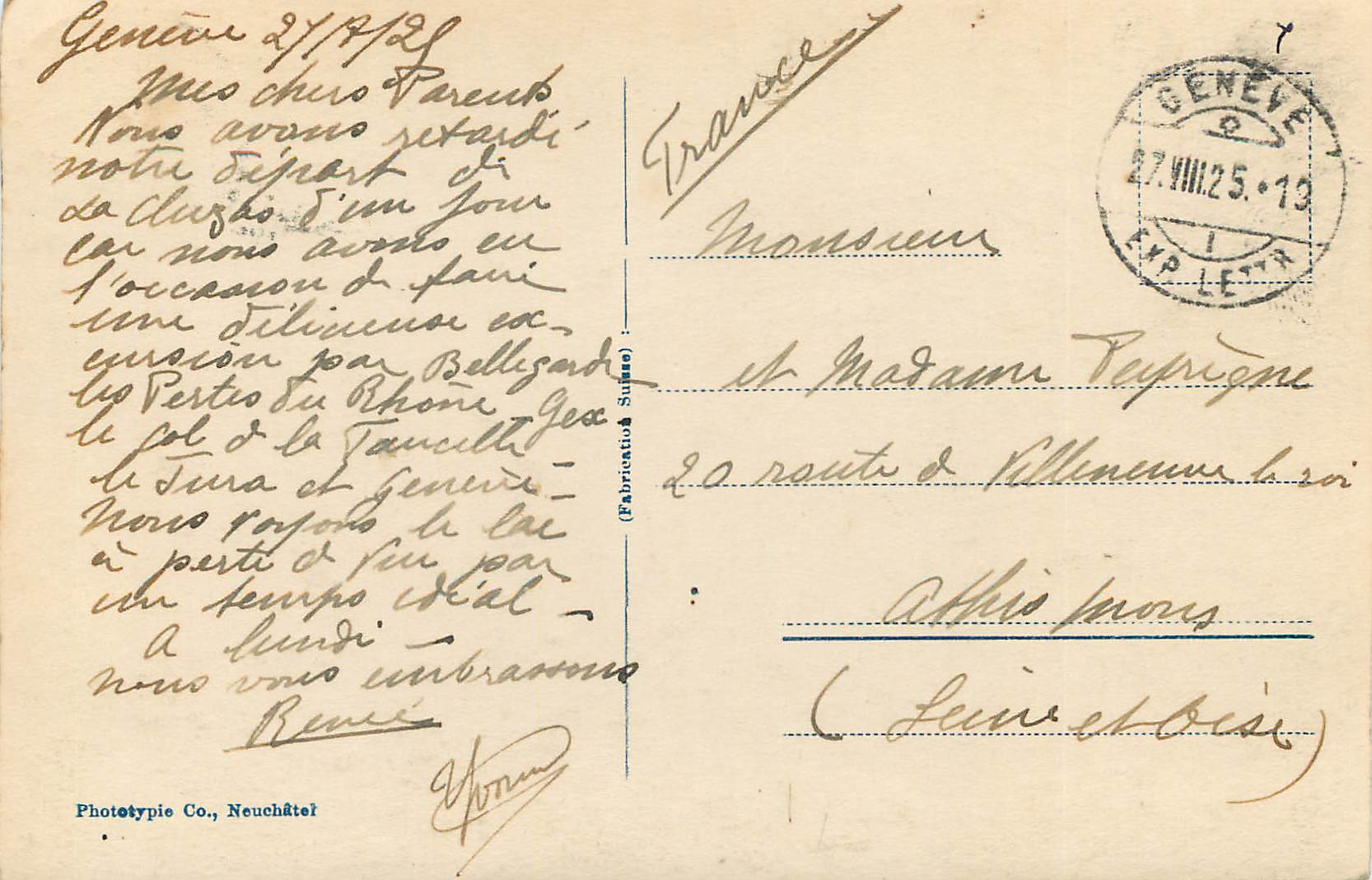 CPA Geneve Rade et Mont Blanc Bateaux — Verso