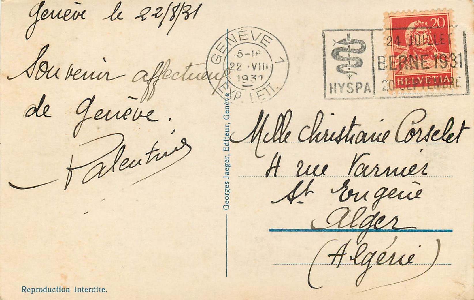 CPA Geneve Monument National  — Verso