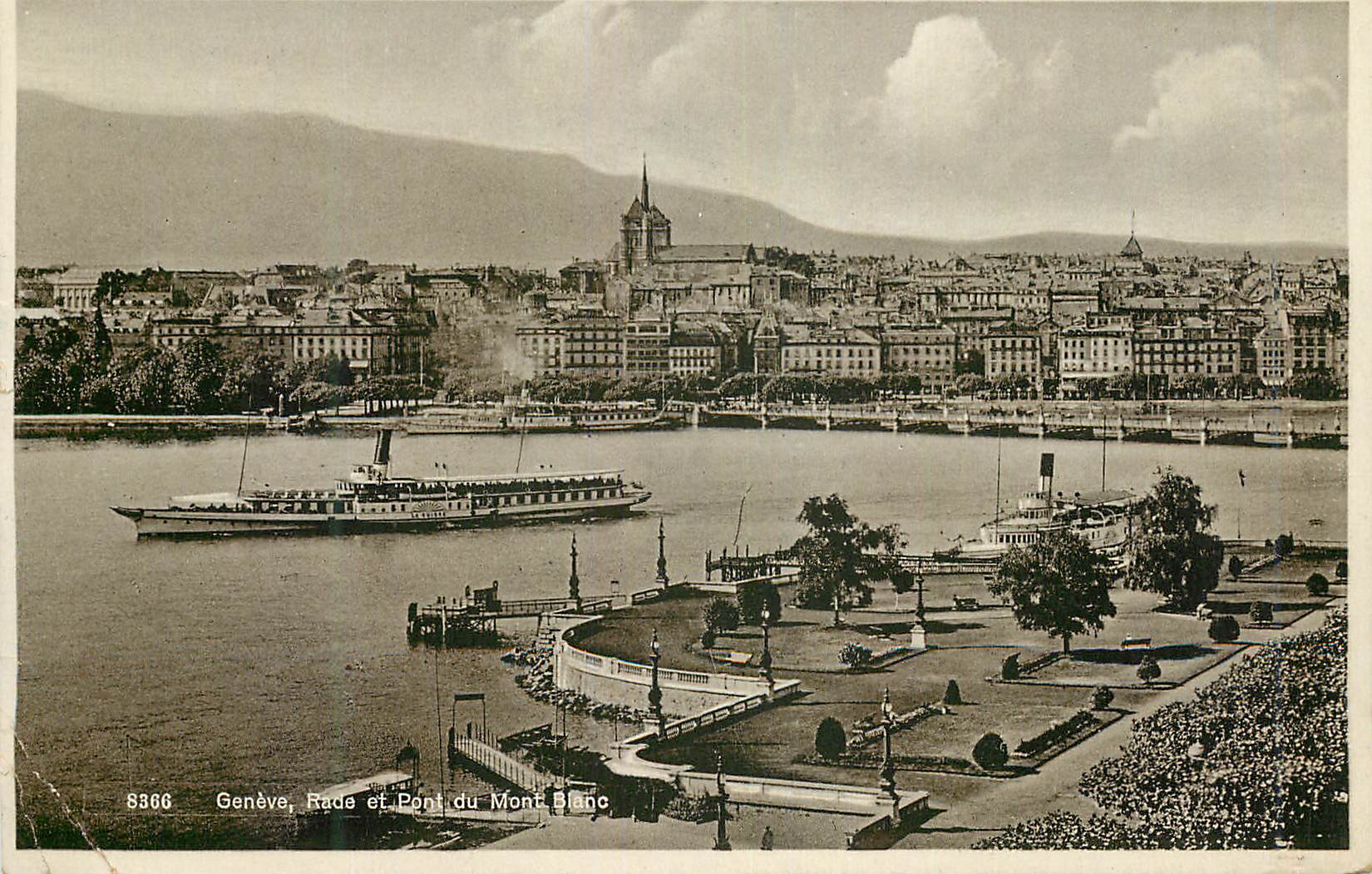 CPA Geneve Rade et Pont du Mont Blanc Bateau