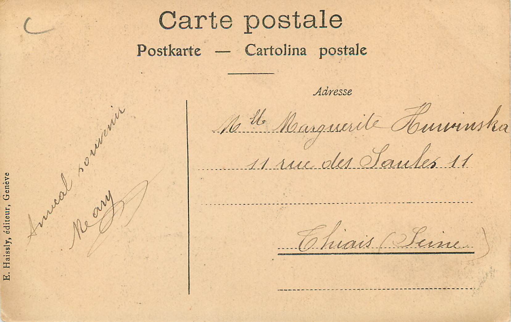 CPA Geneve Monument du Duc de Brunswick  — Verso
