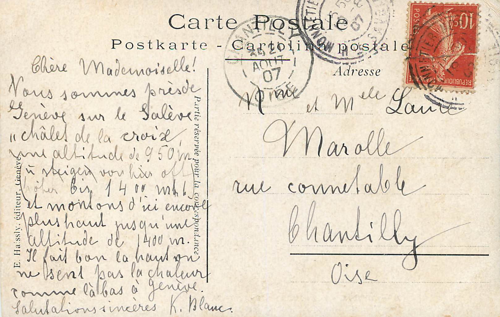CPA Geneve Monument du General Dufour  — Verso
