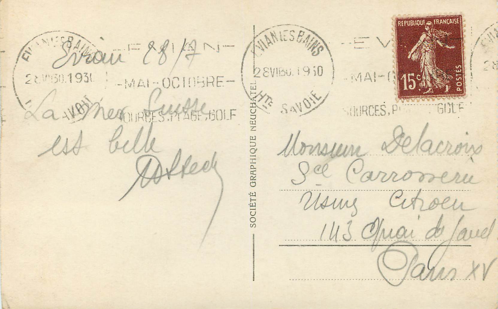 CPA Geneve Rade et ville Bateau — Verso