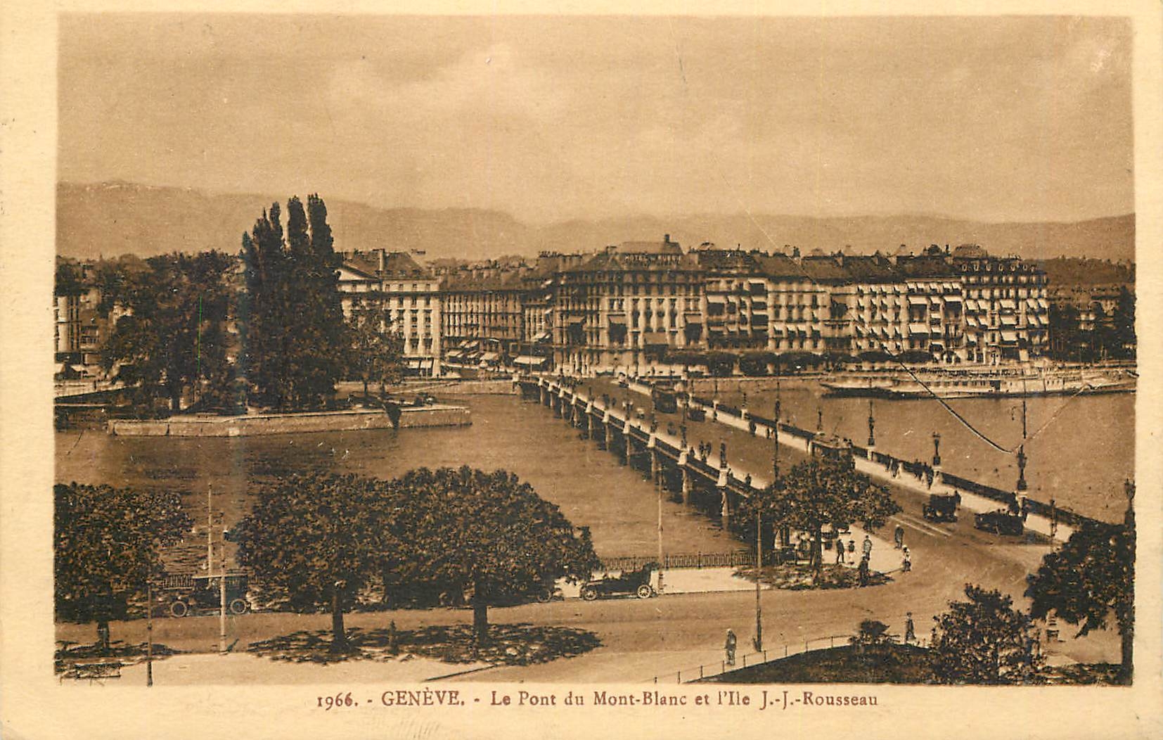 CPA Geneve Le Pont du Mont Blanc et Ile JJ Rousseau 