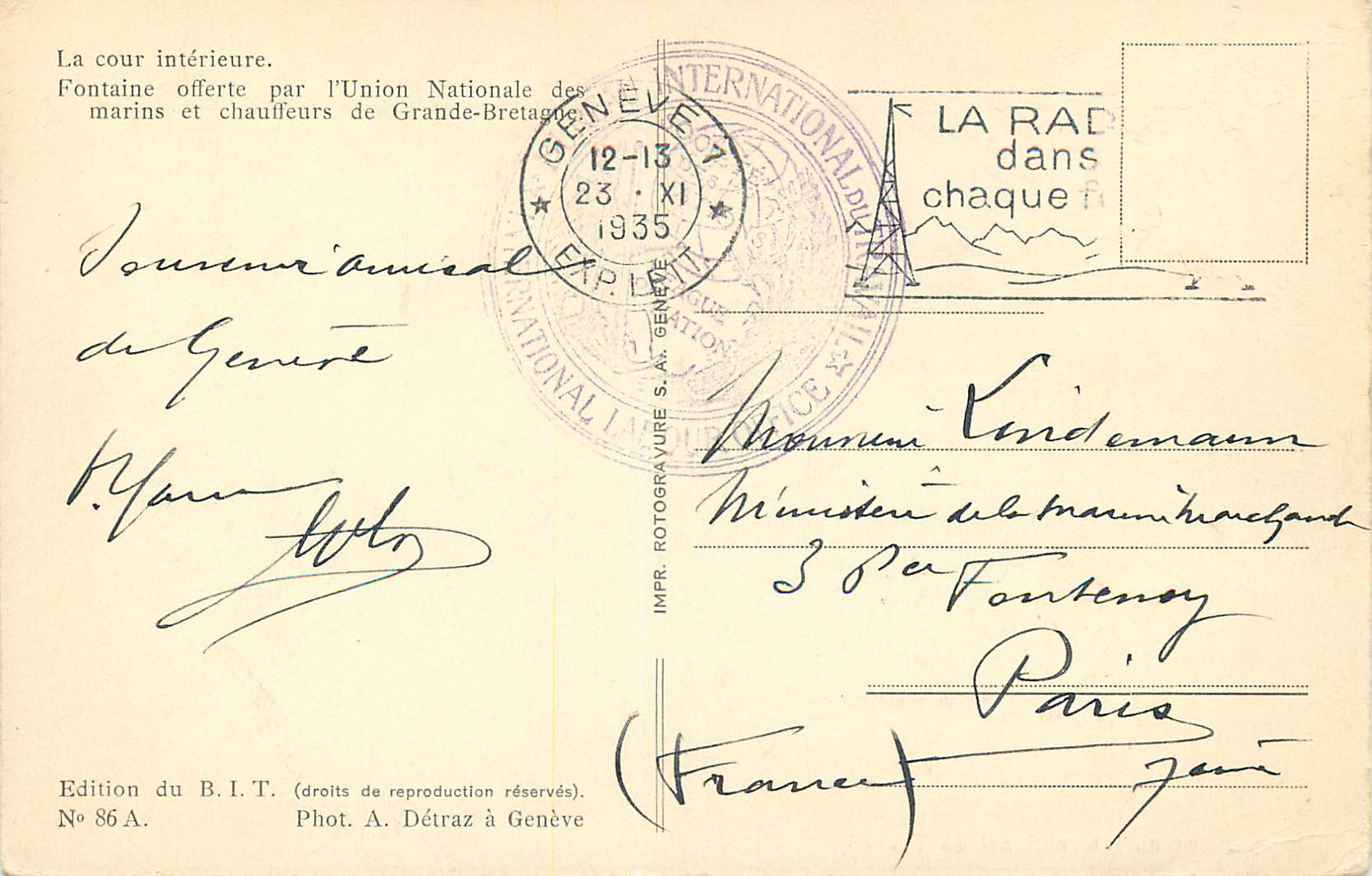 CPA Geneve Bureau international du Travail  — Verso